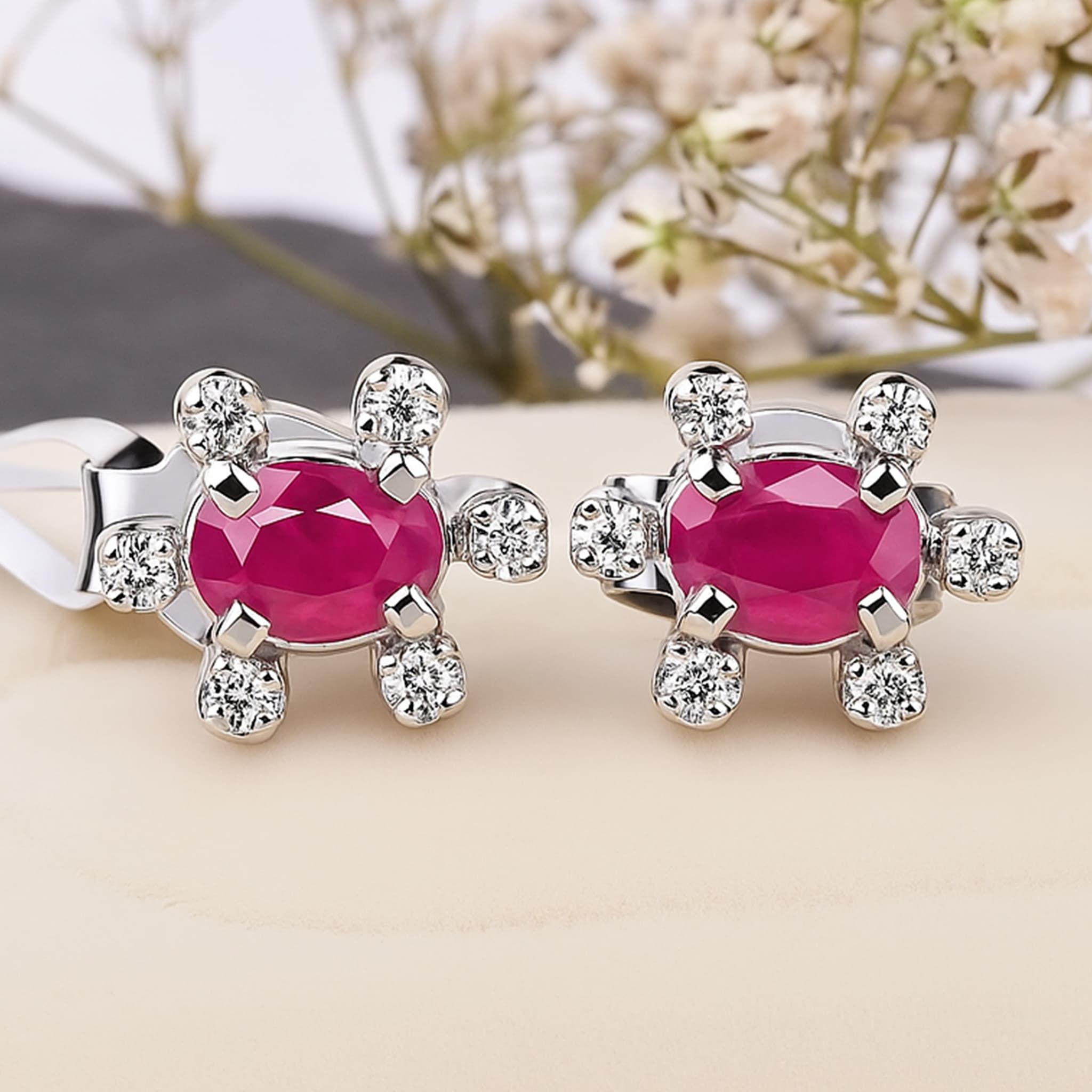 Ruby Diamond Halo Stud Earrings