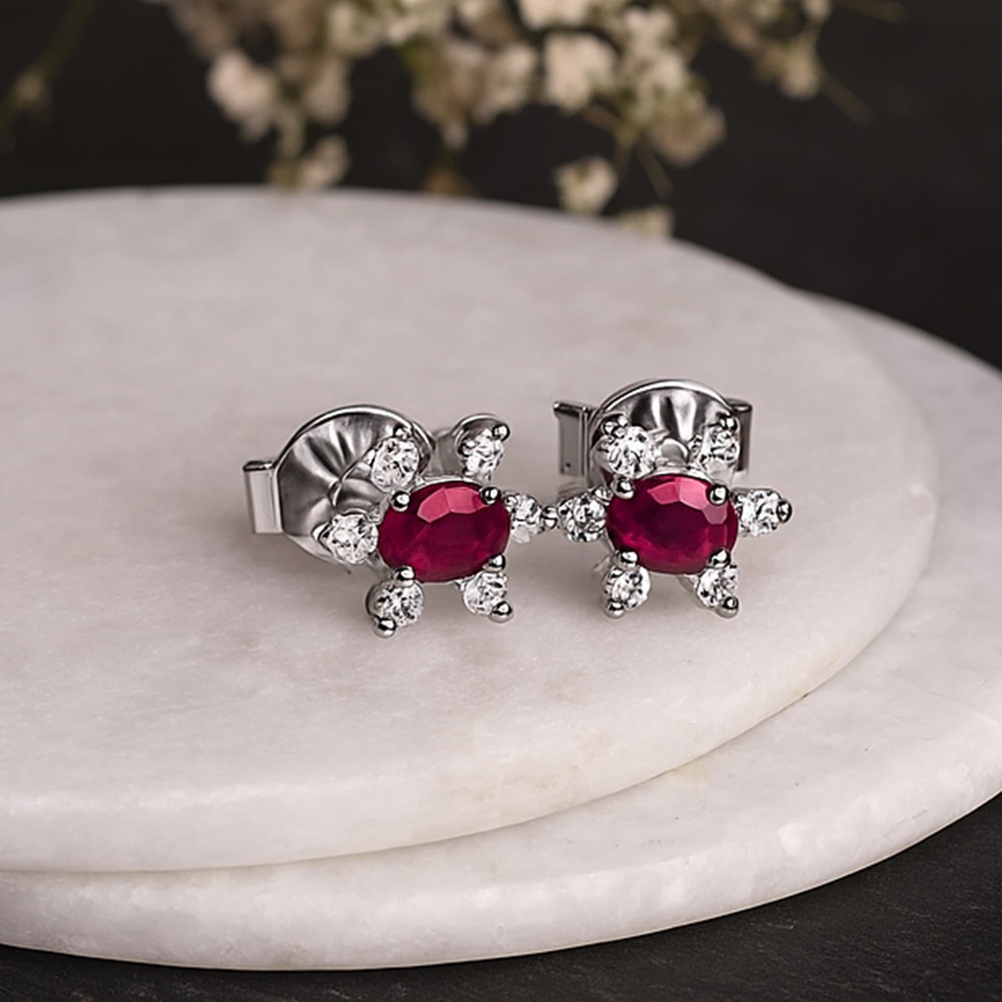 Ruby Diamond Halo Stud Earrings alternate view