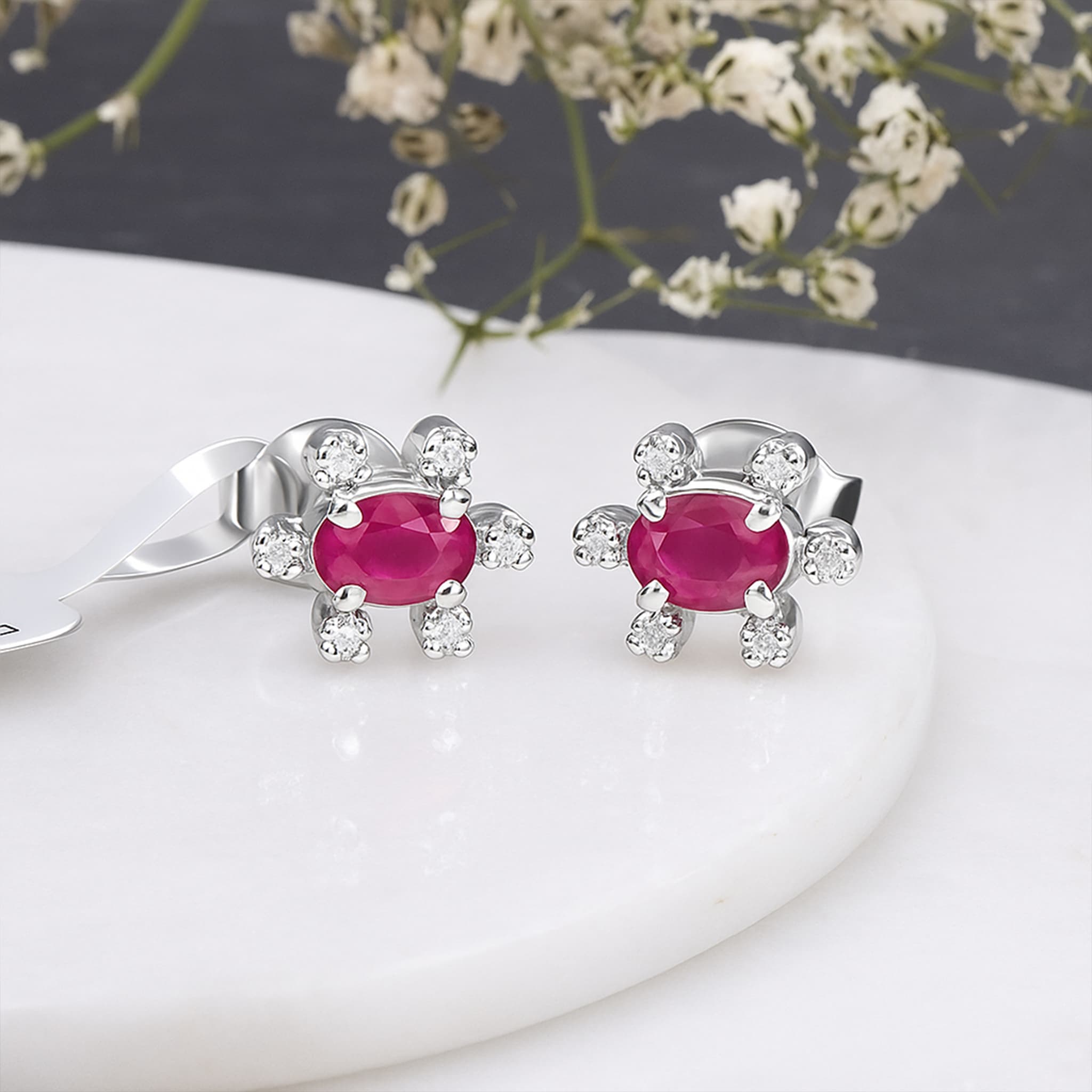 Ruby Diamond Halo Stud Earrings