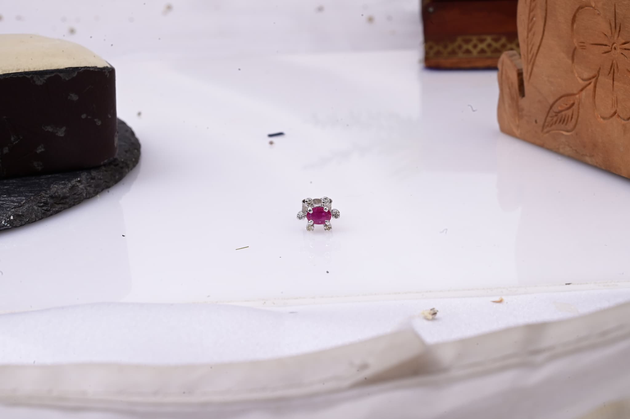 Ruby Diamond Halo Stud Earrings