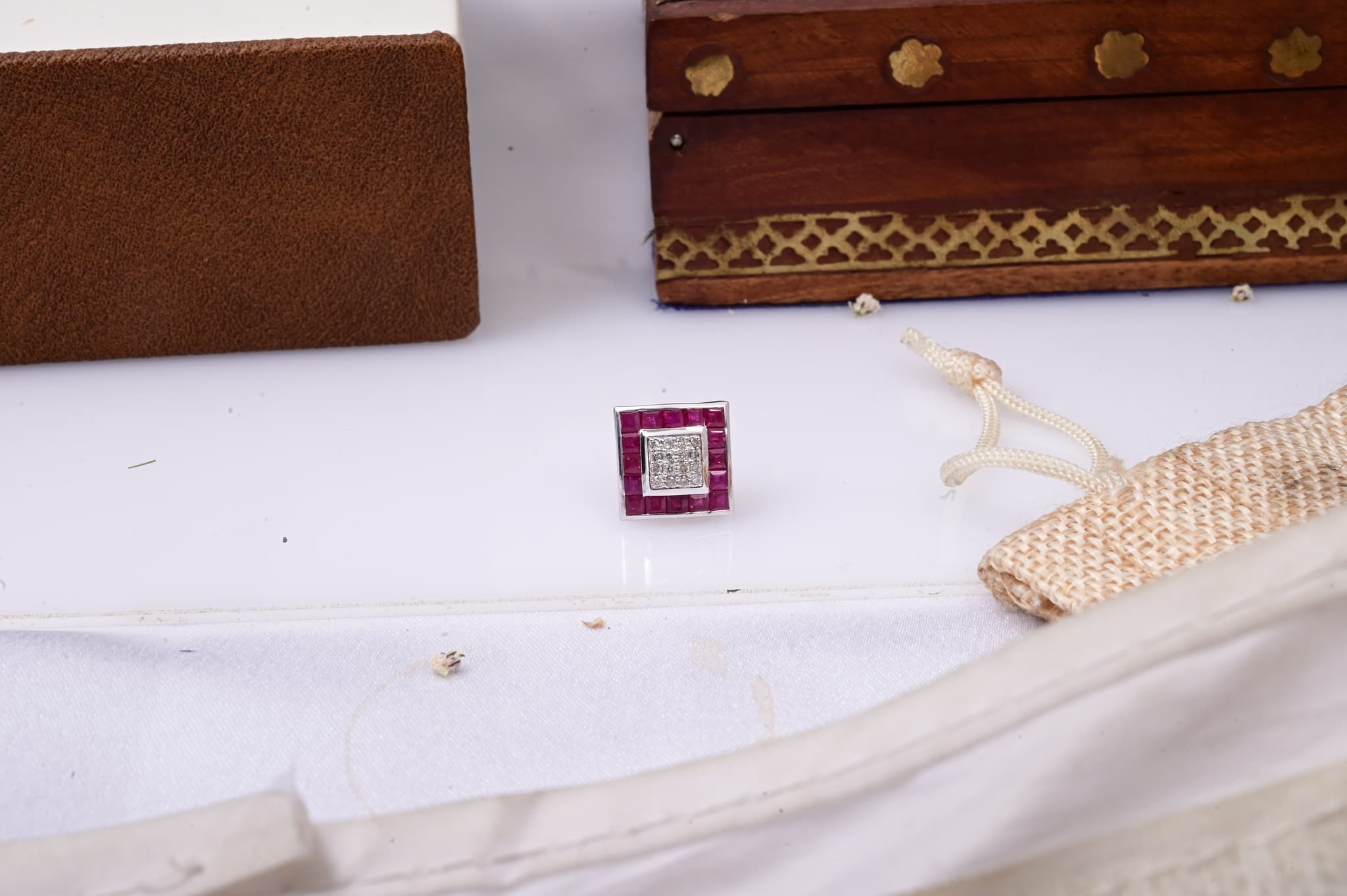 Ruby Diamond Square Stud Earrings