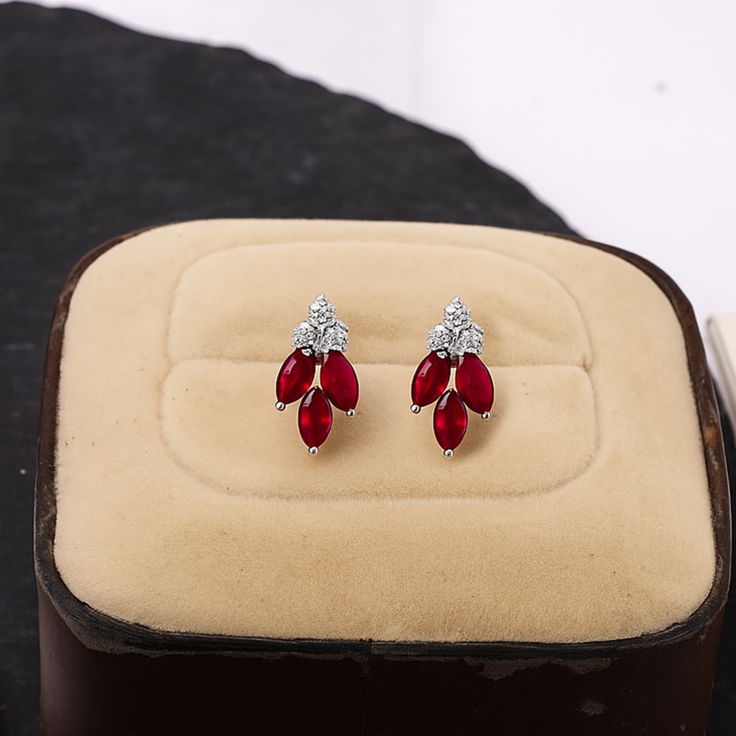 Ruby Diamond Leaf Stud Earrings alternate view