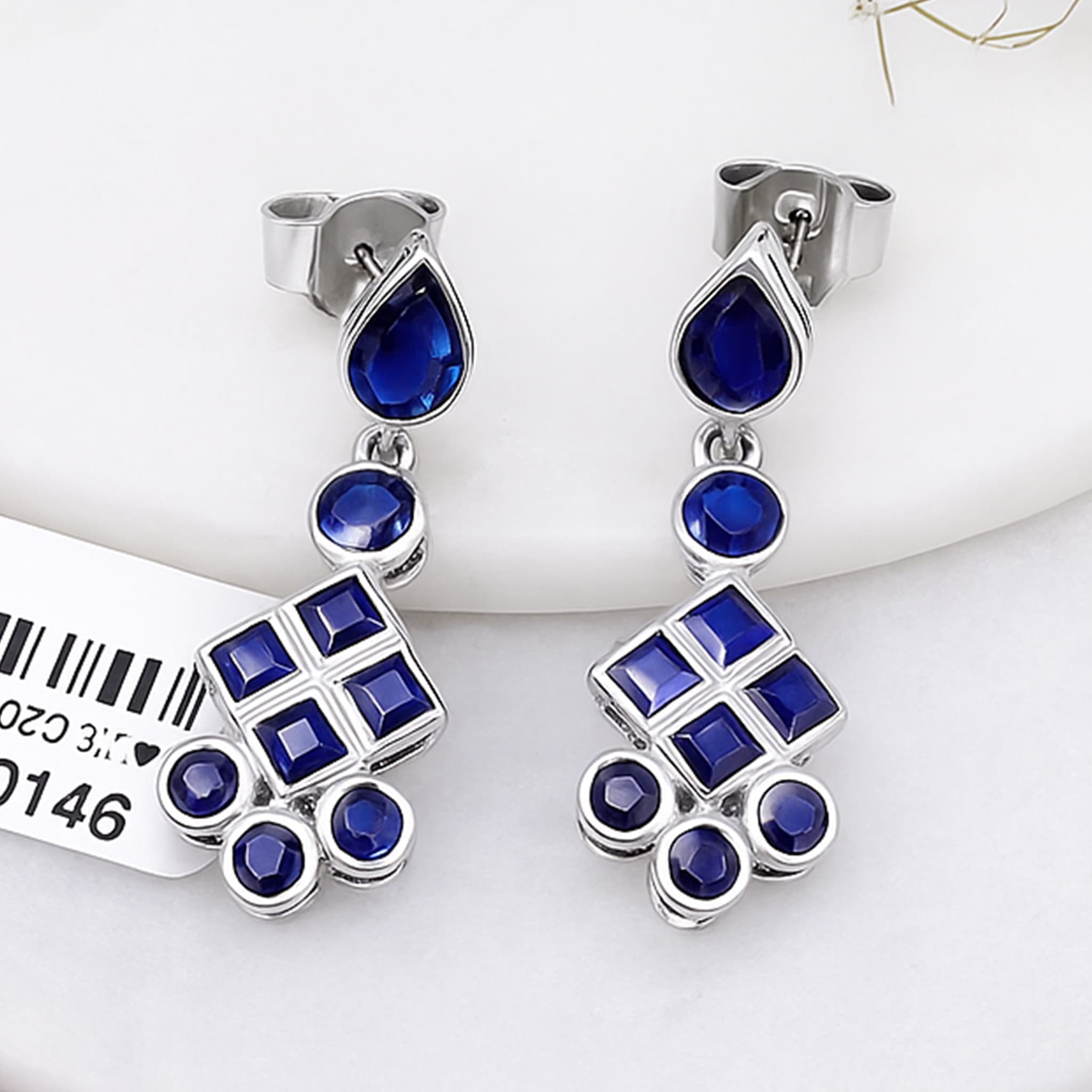 Geometric Sapphire Drop Earrings