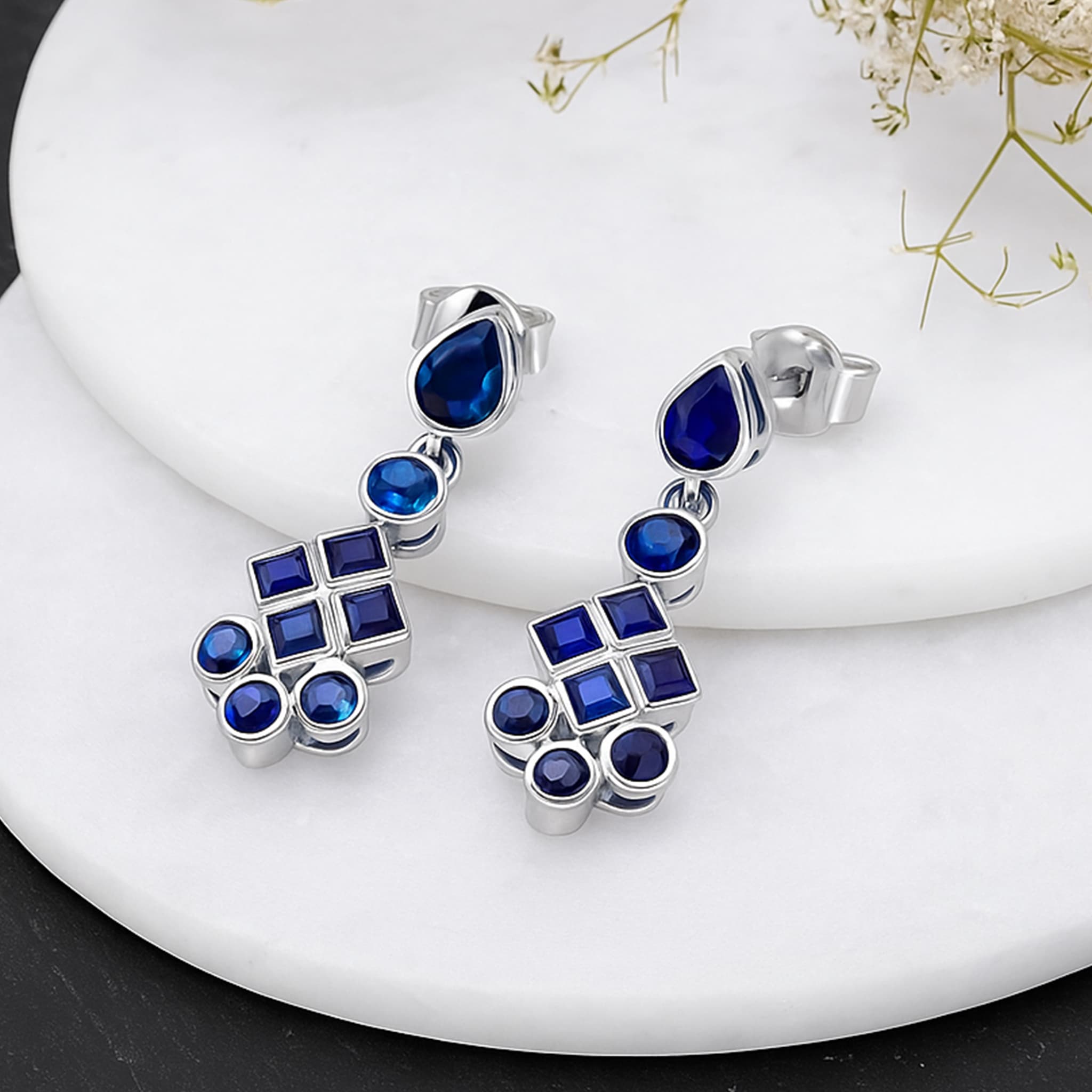 Geometric Sapphire Drop Earrings alternate view