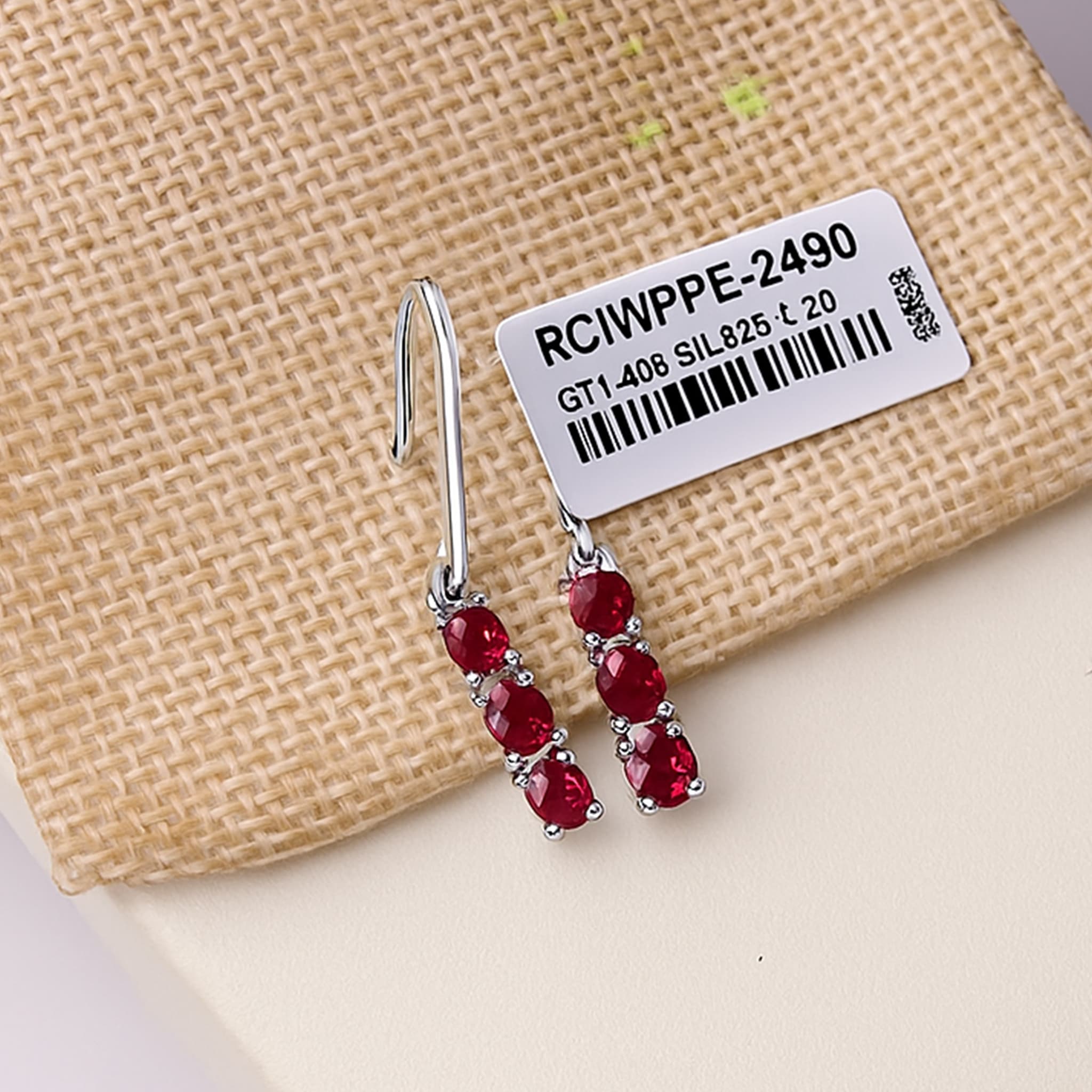 Minimal Ruby Bar Drop Earrings alternate view