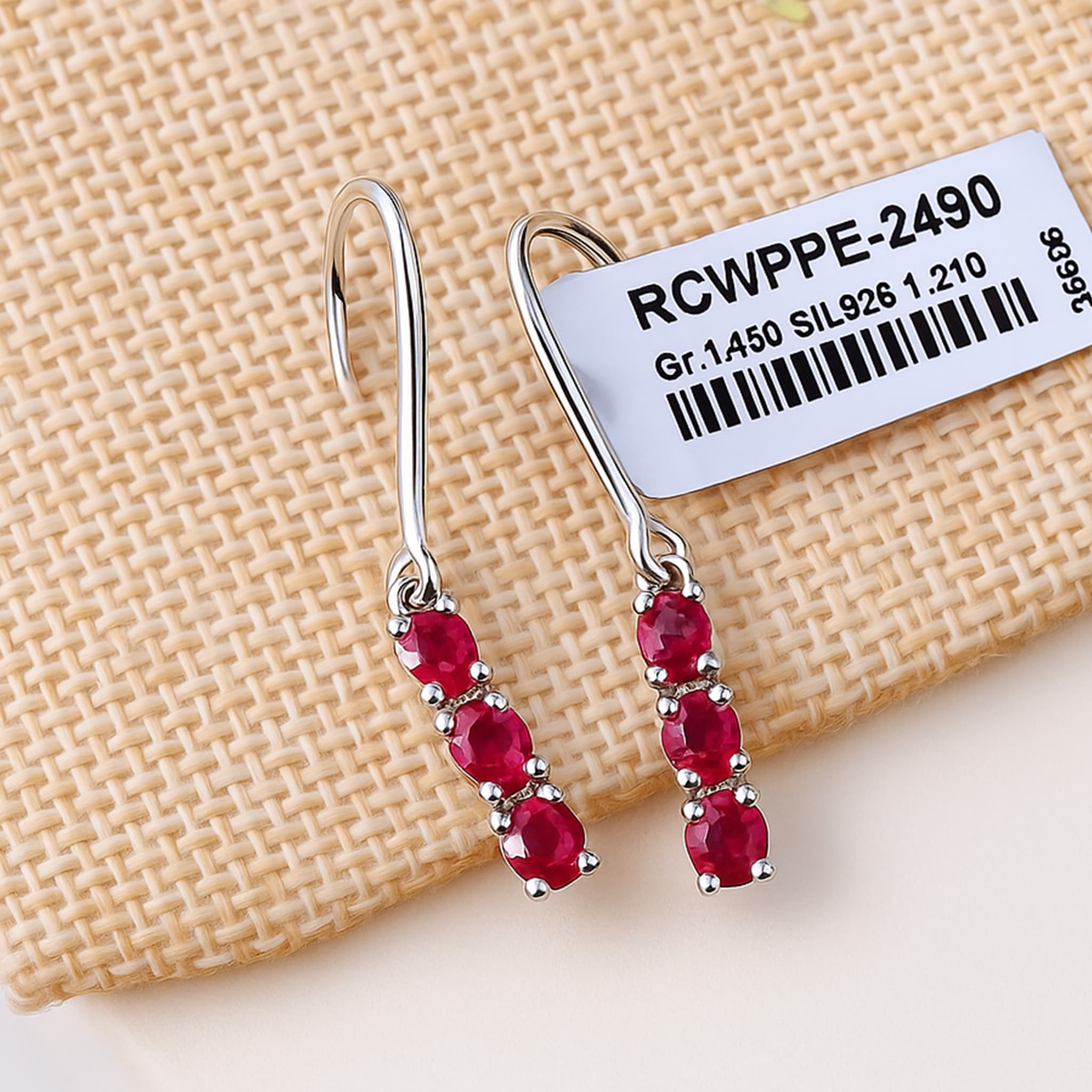 Minimal Ruby Bar Drop Earrings