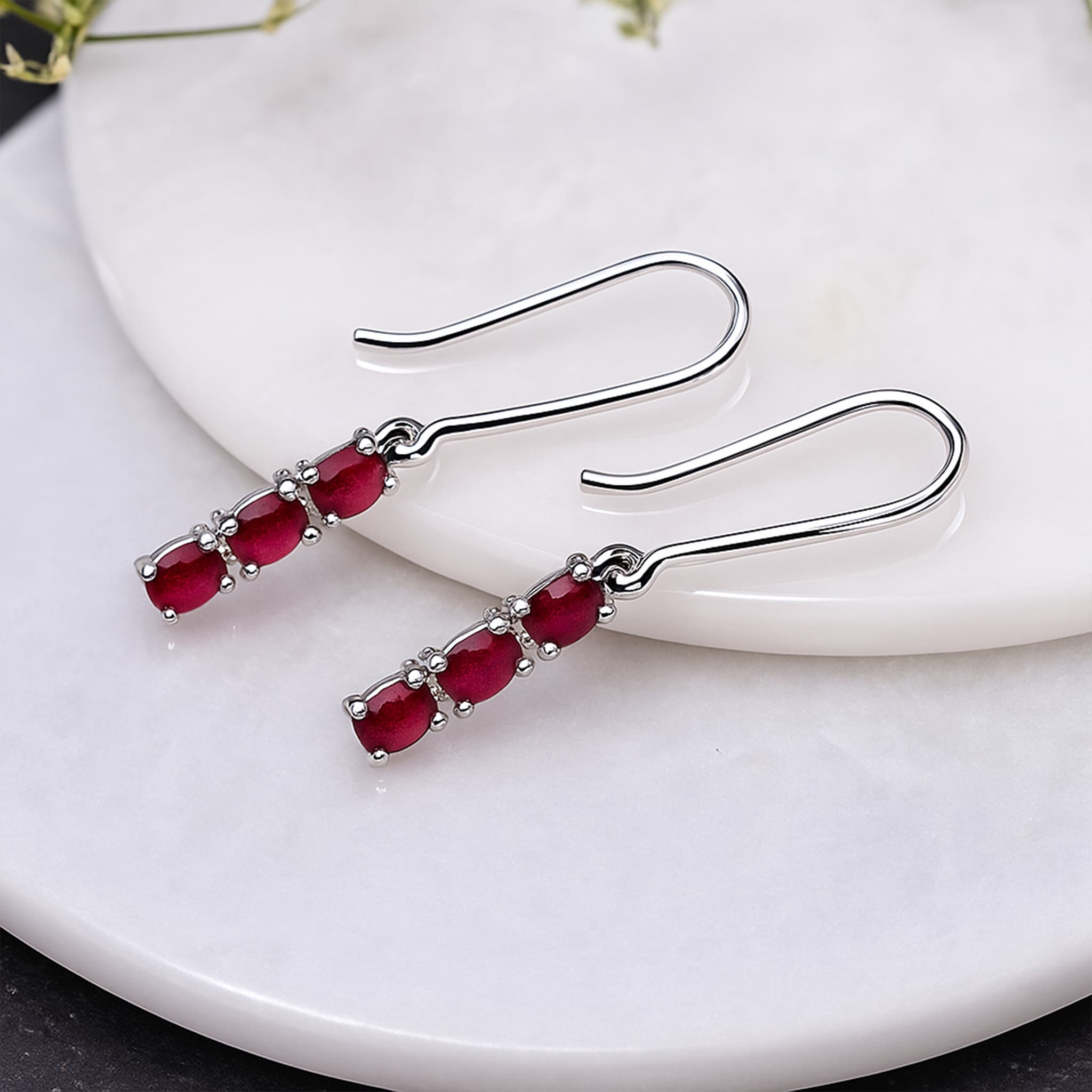 Minimal Ruby Bar Drop Earrings
