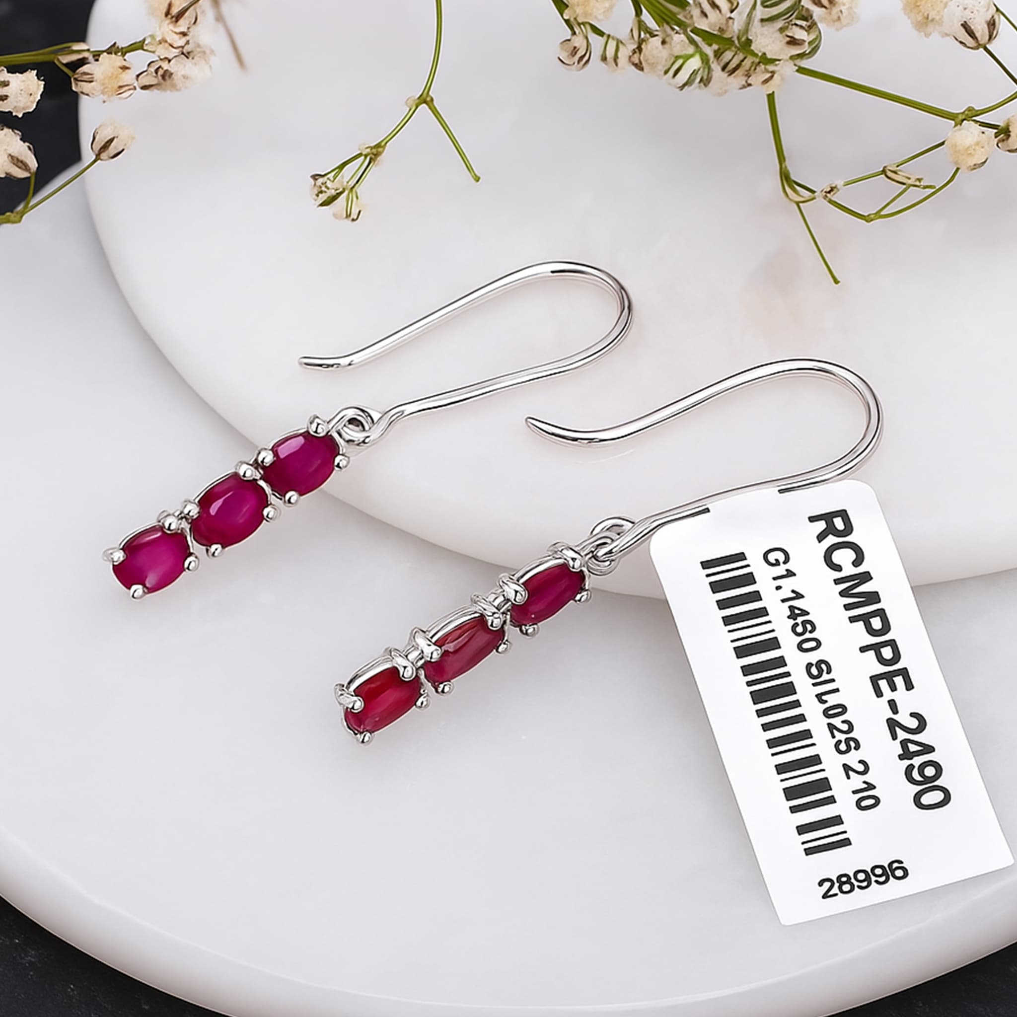 Minimal Ruby Bar Drop Earrings