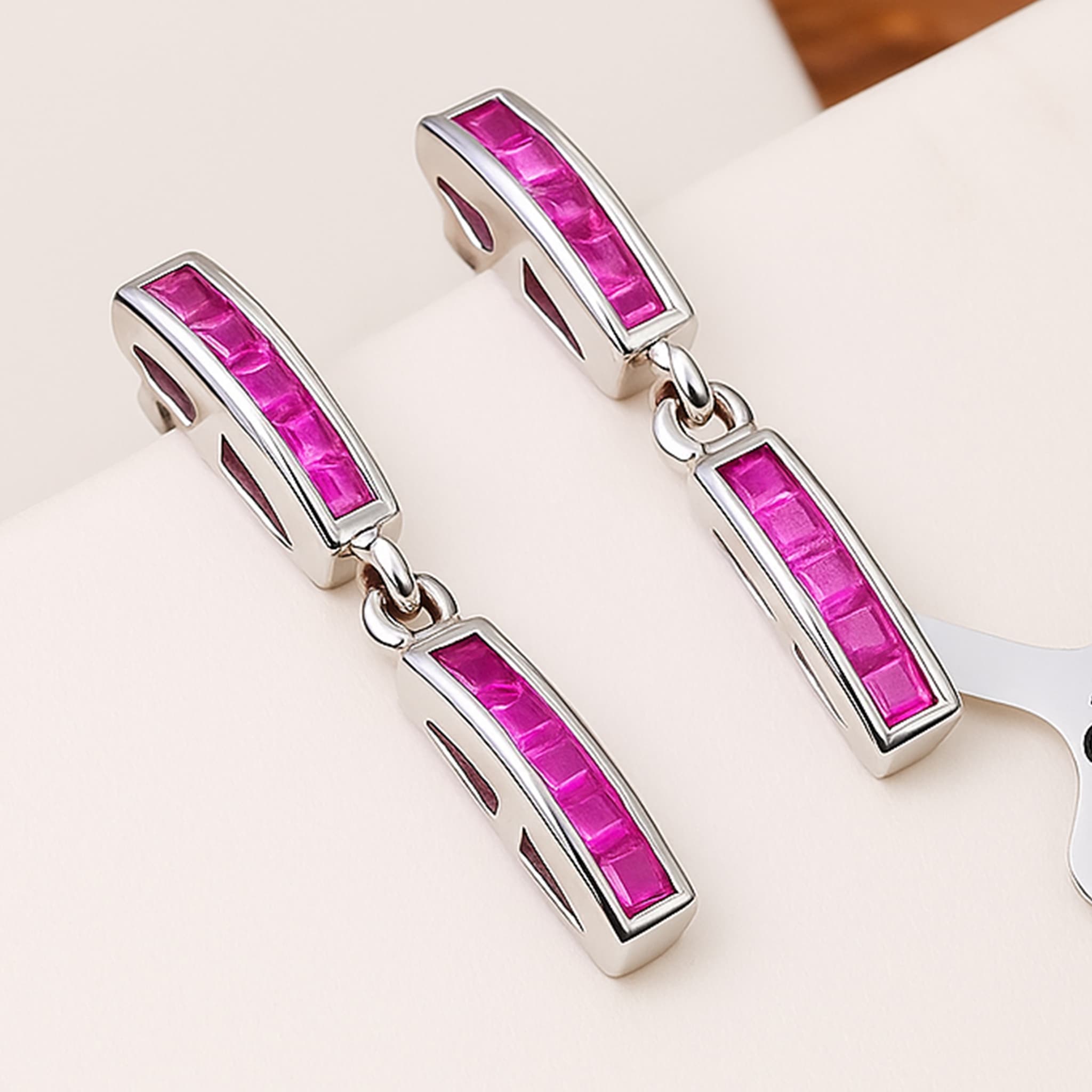 Minimal Ruby Bar Drop Earrings