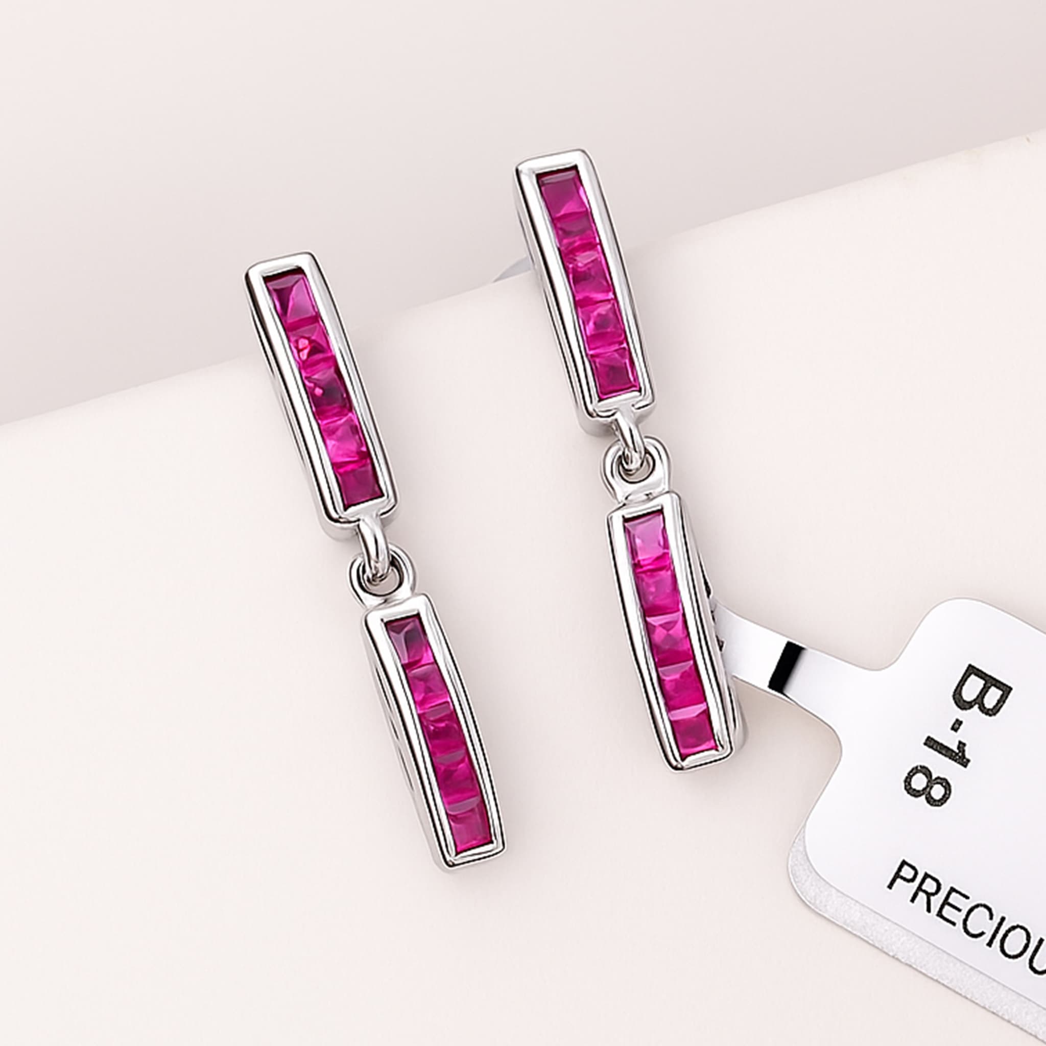 Minimal Ruby Bar Drop Earrings alternate view