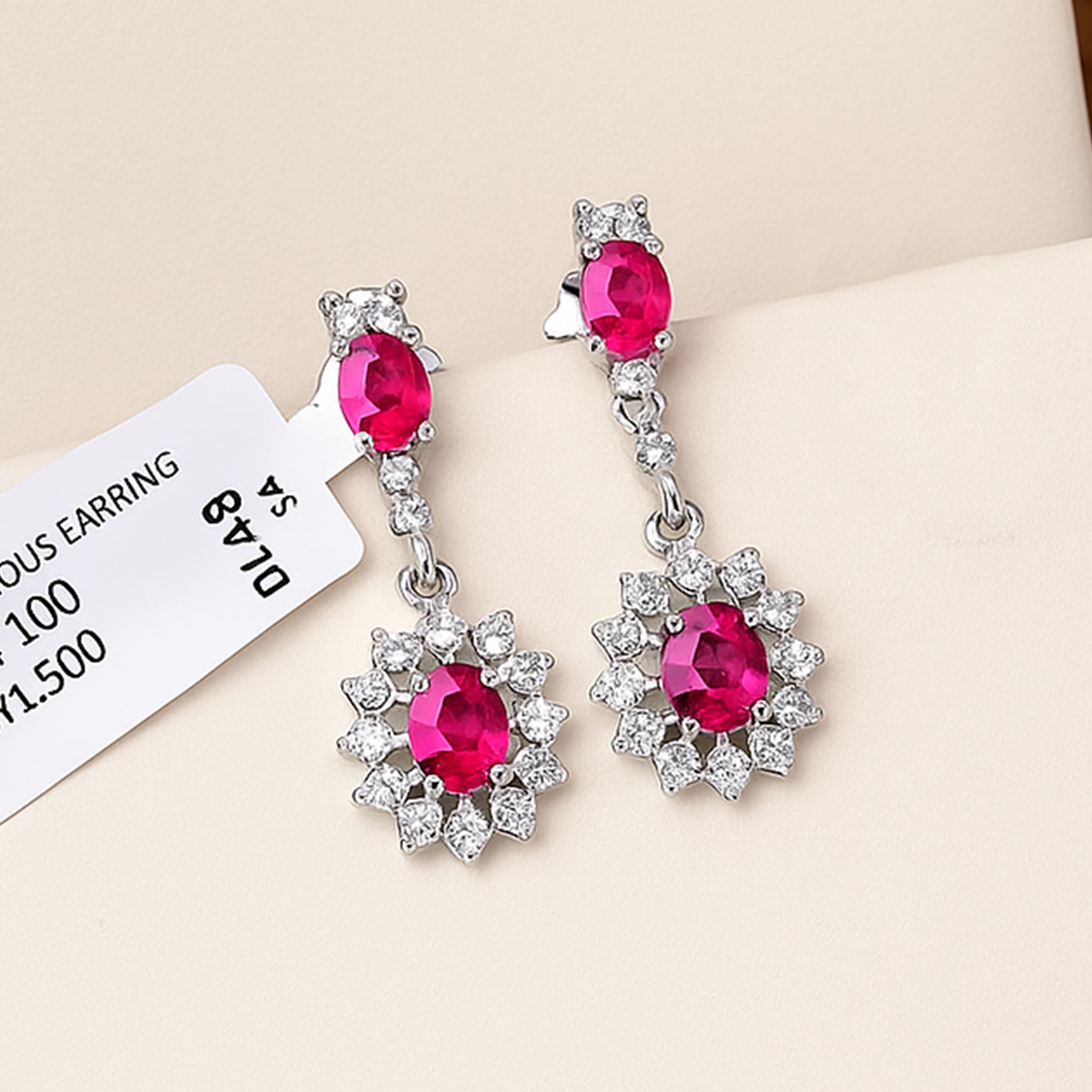 Ruby Floral Halo Drop Earrings alternate view