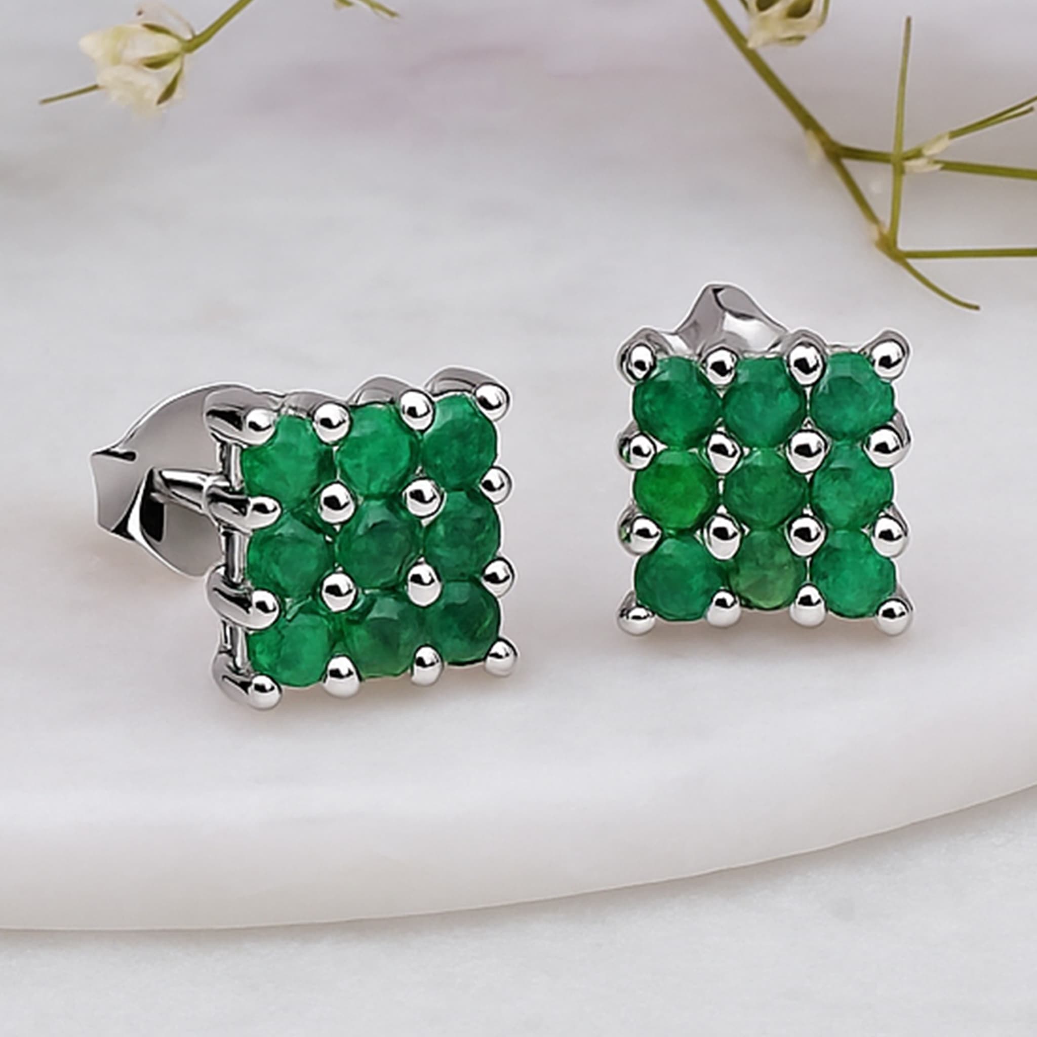 Emerald Cluster Stud Earrings