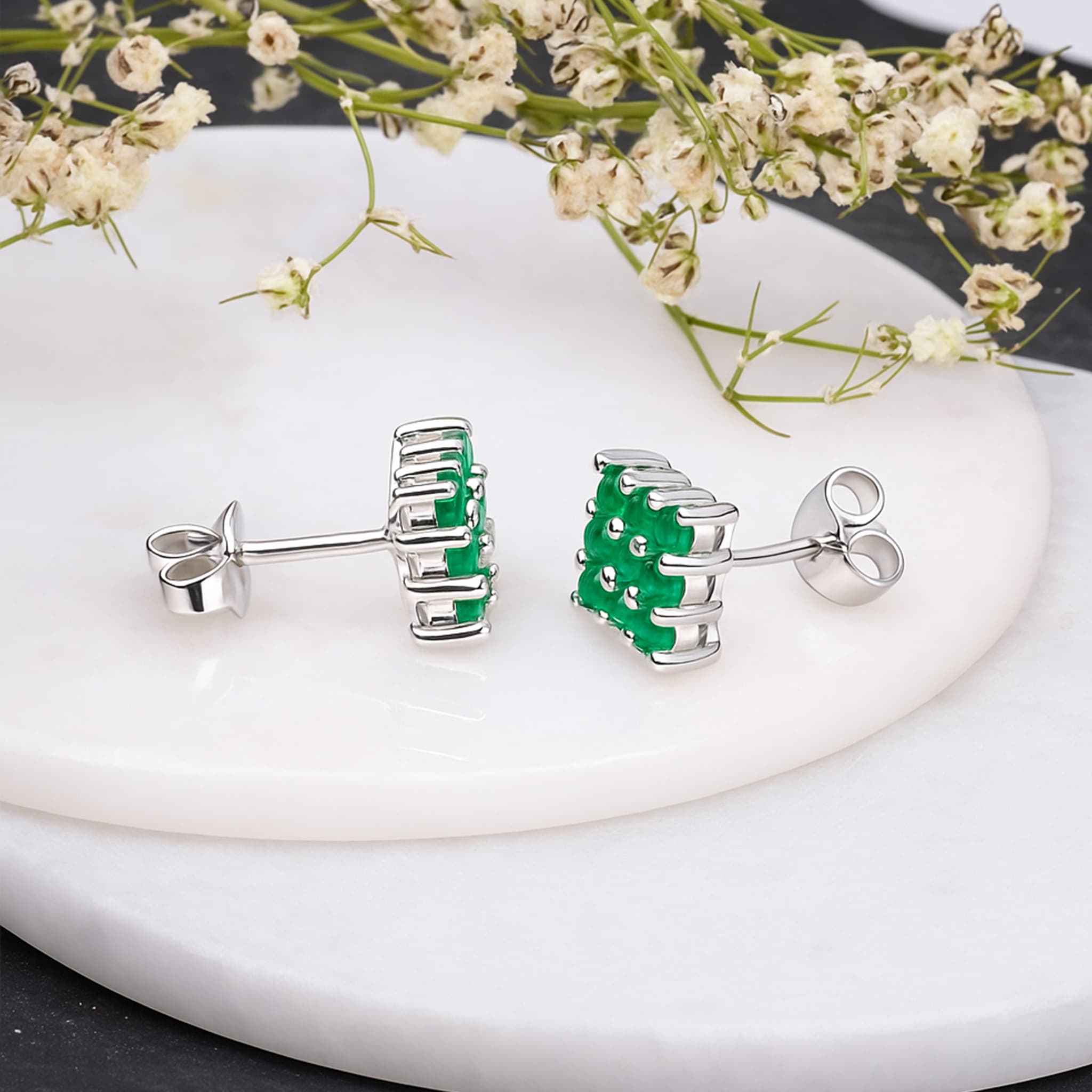 Emerald Cluster Stud Earrings