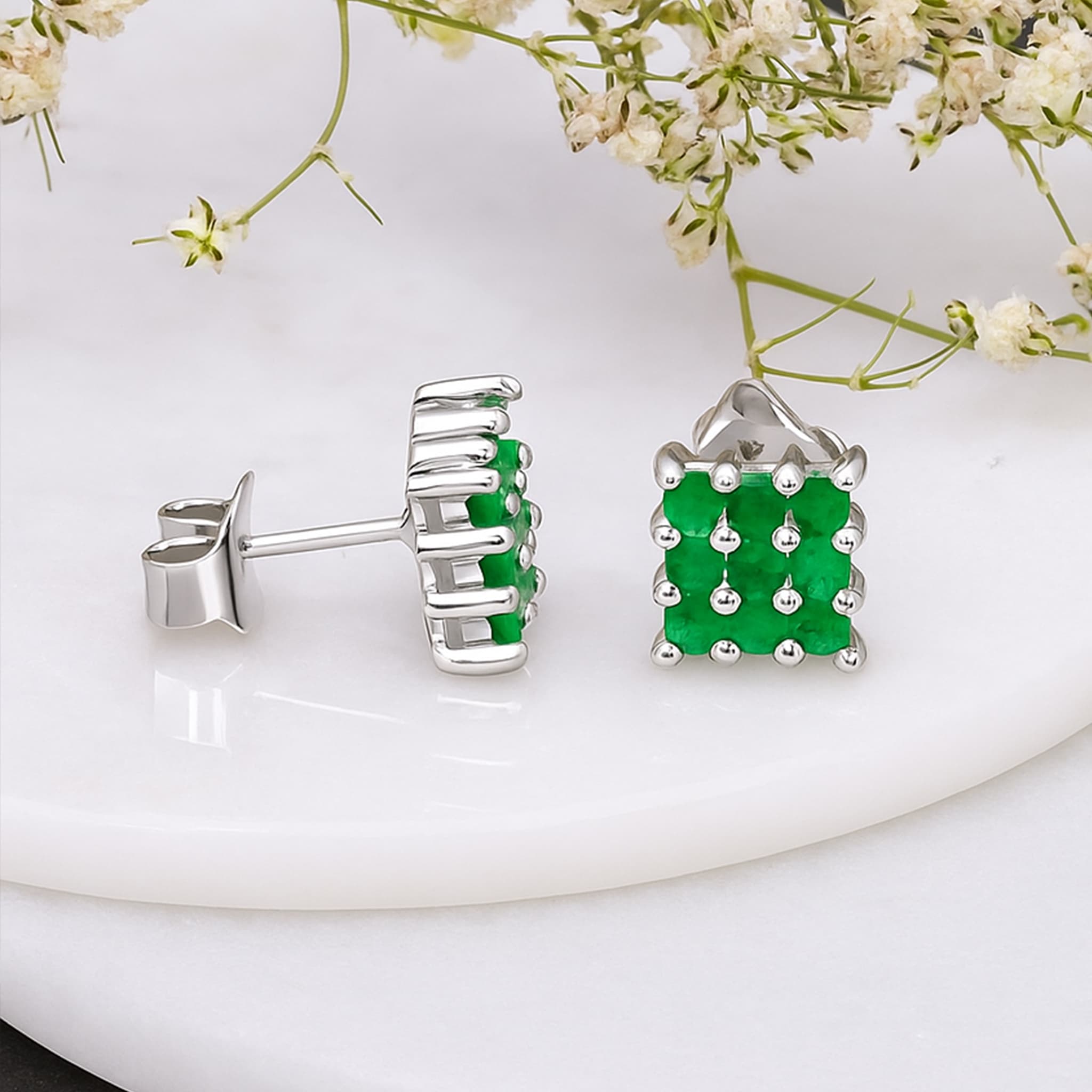 Emerald Cluster Stud Earrings