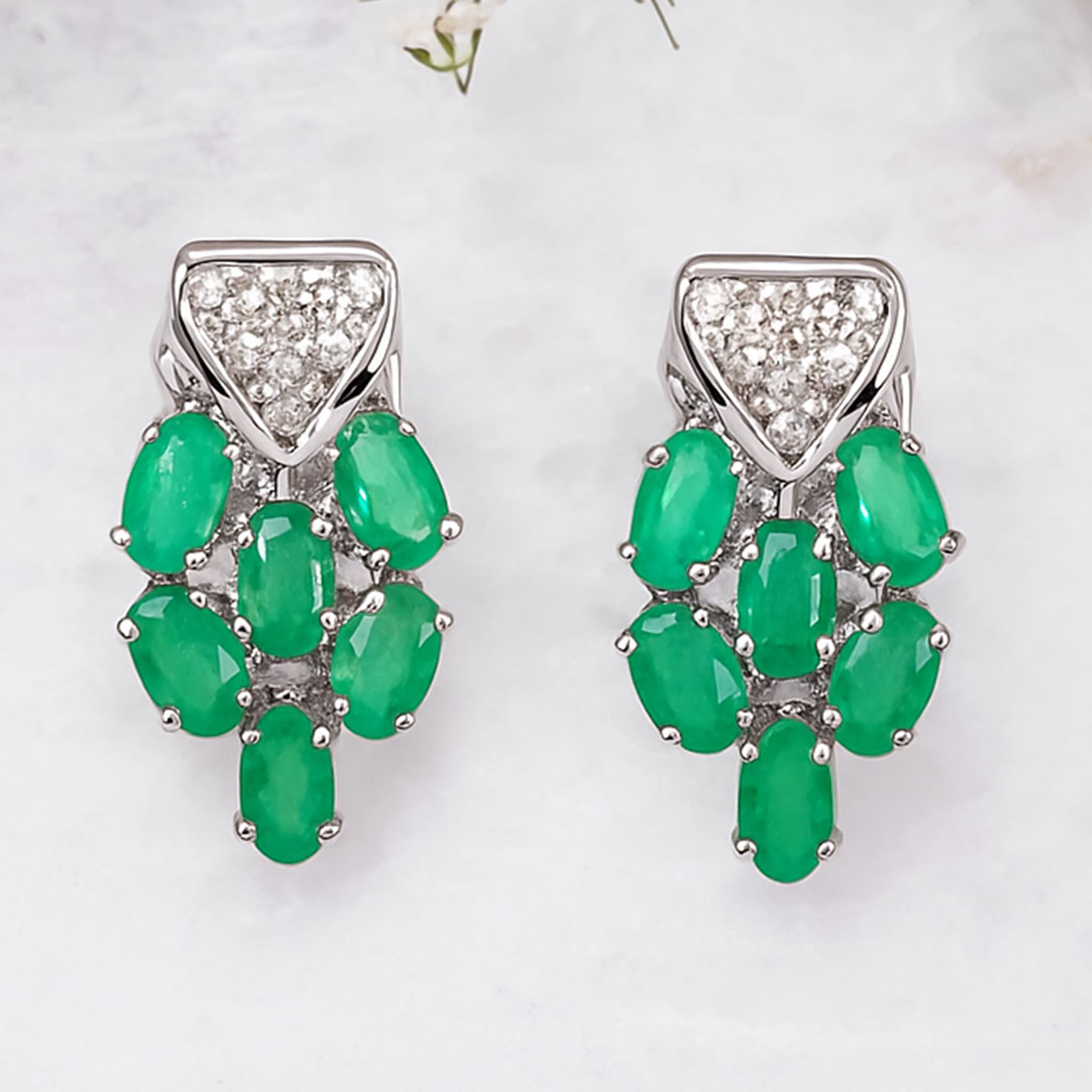 Emerald Leaf Diamond Stud Earrings