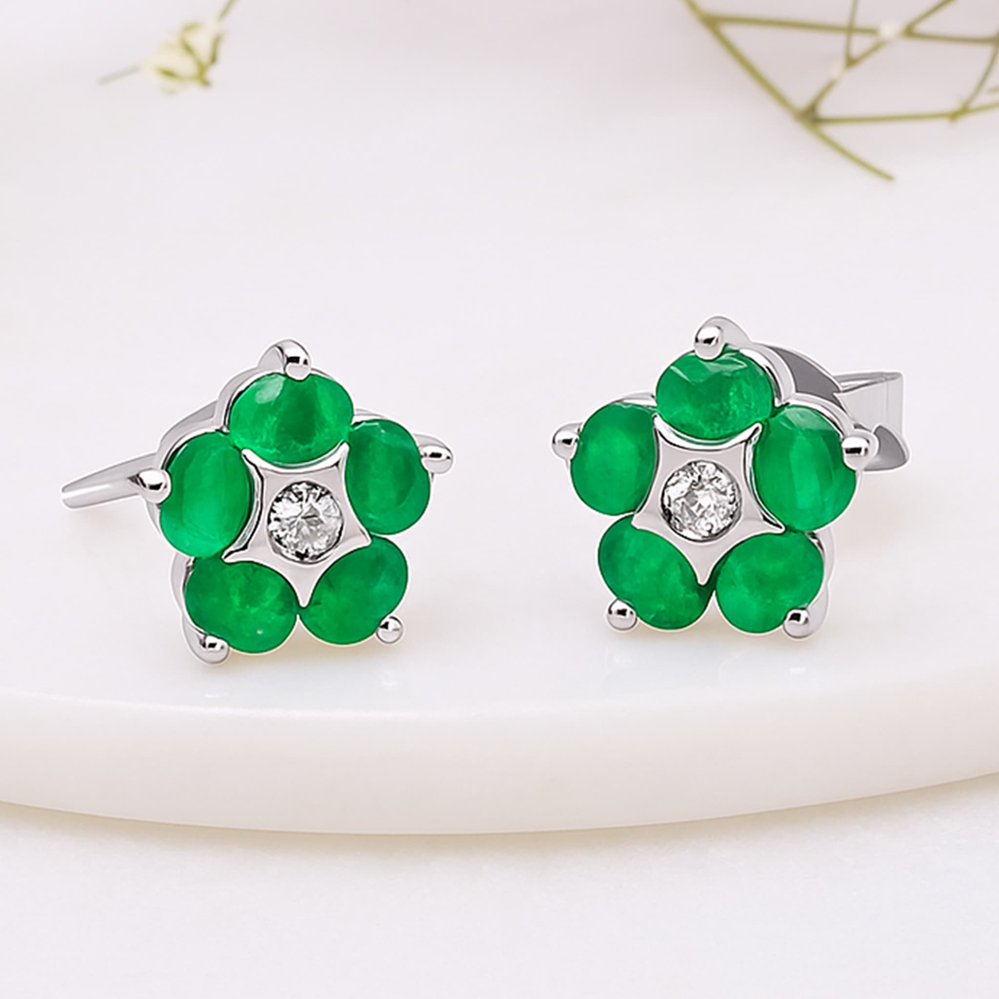 Emerald Floral Stud Earrings