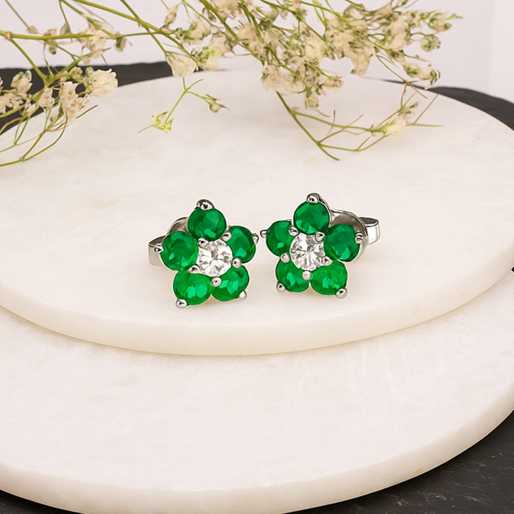 Emerald Floral Stud Earrings alternate view