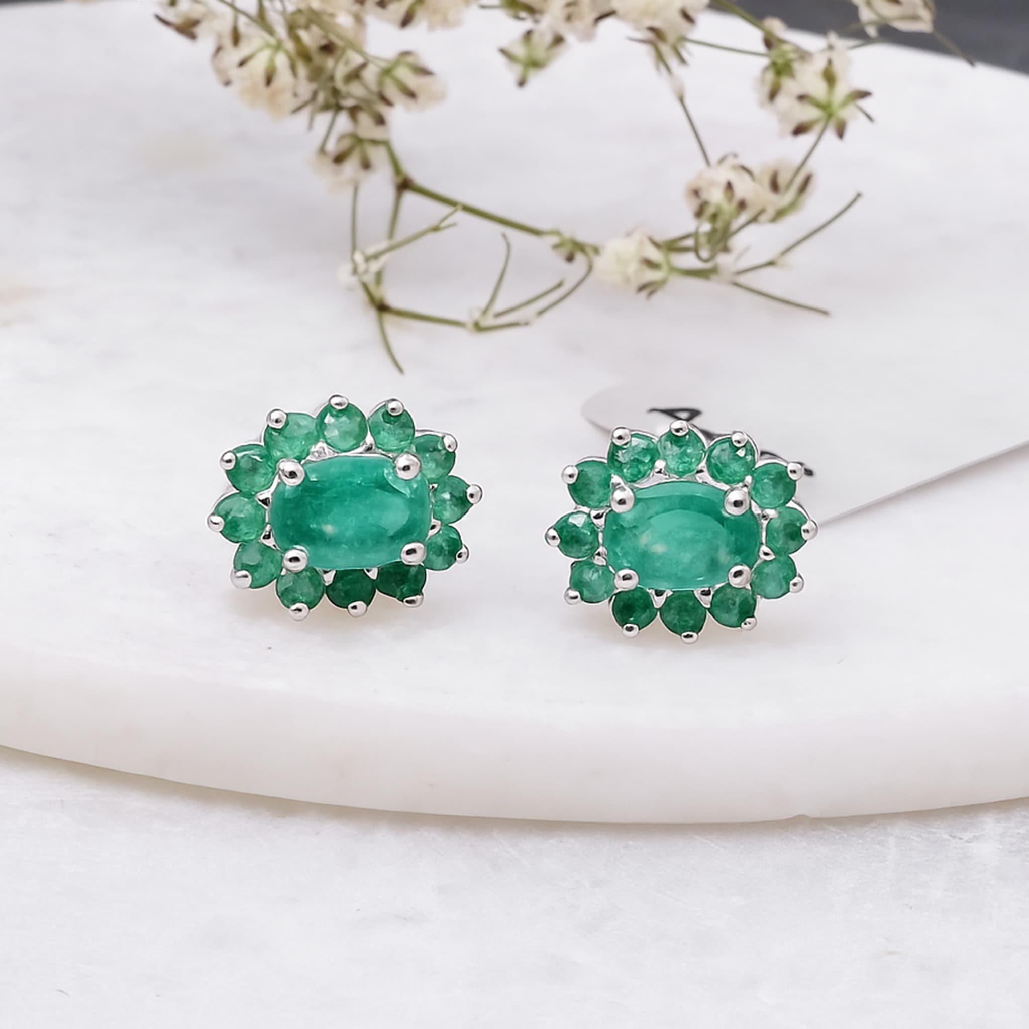Emerald Halo Cluster Stud Earrings alternate view