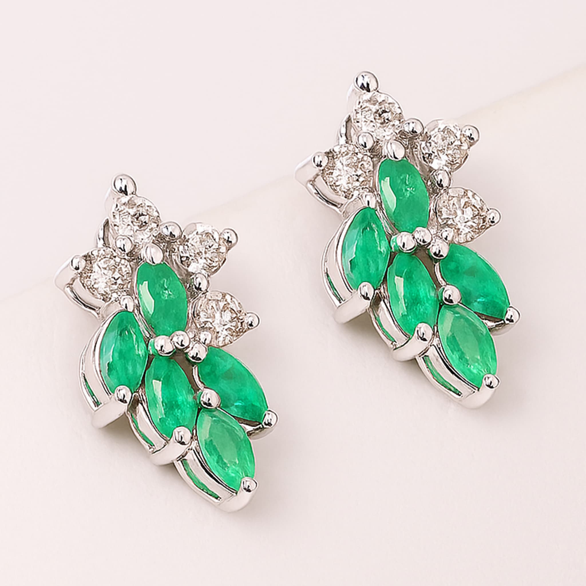 Emerald Leaf Diamond Stud Earrings