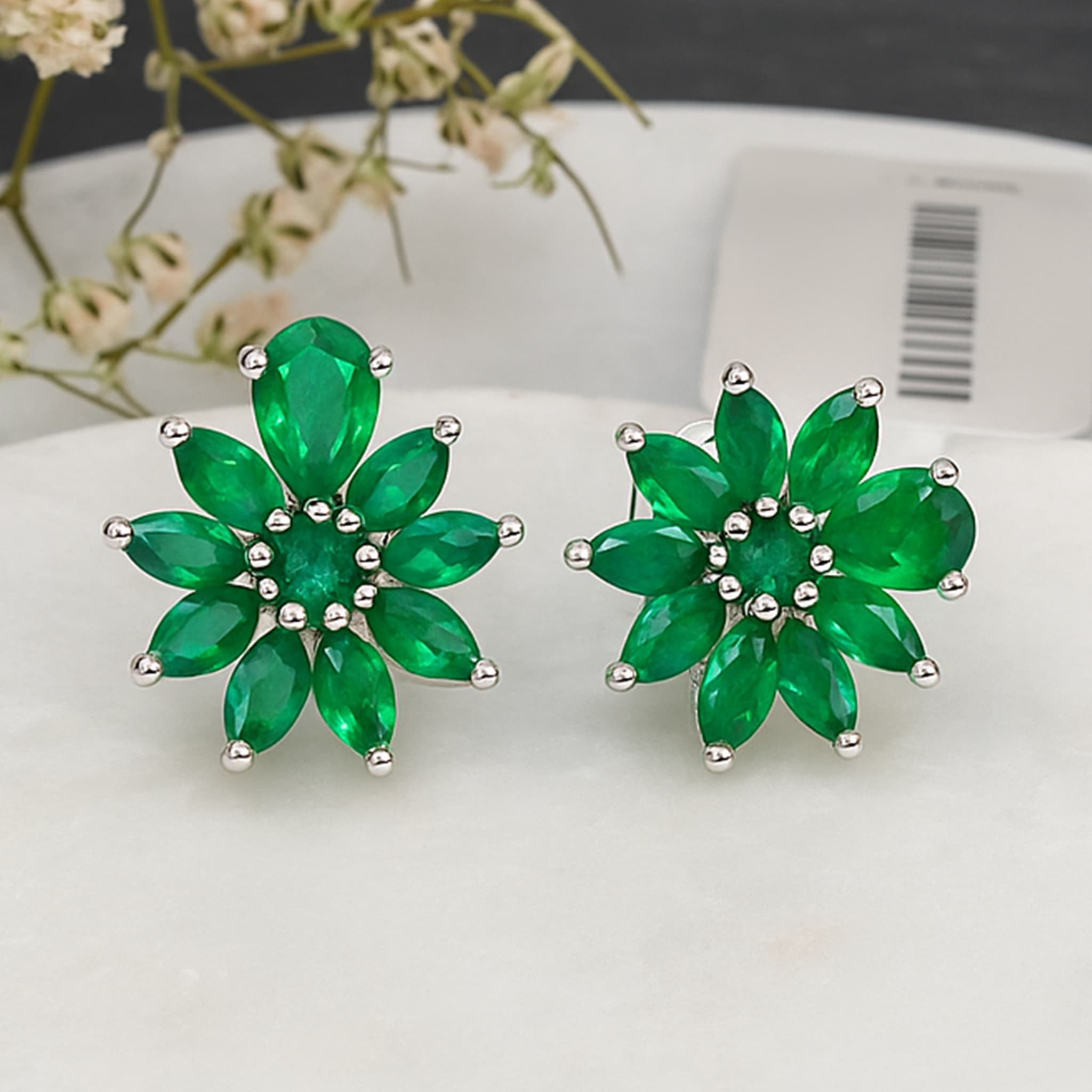 Emerald Floral Cluster Stud Earrings