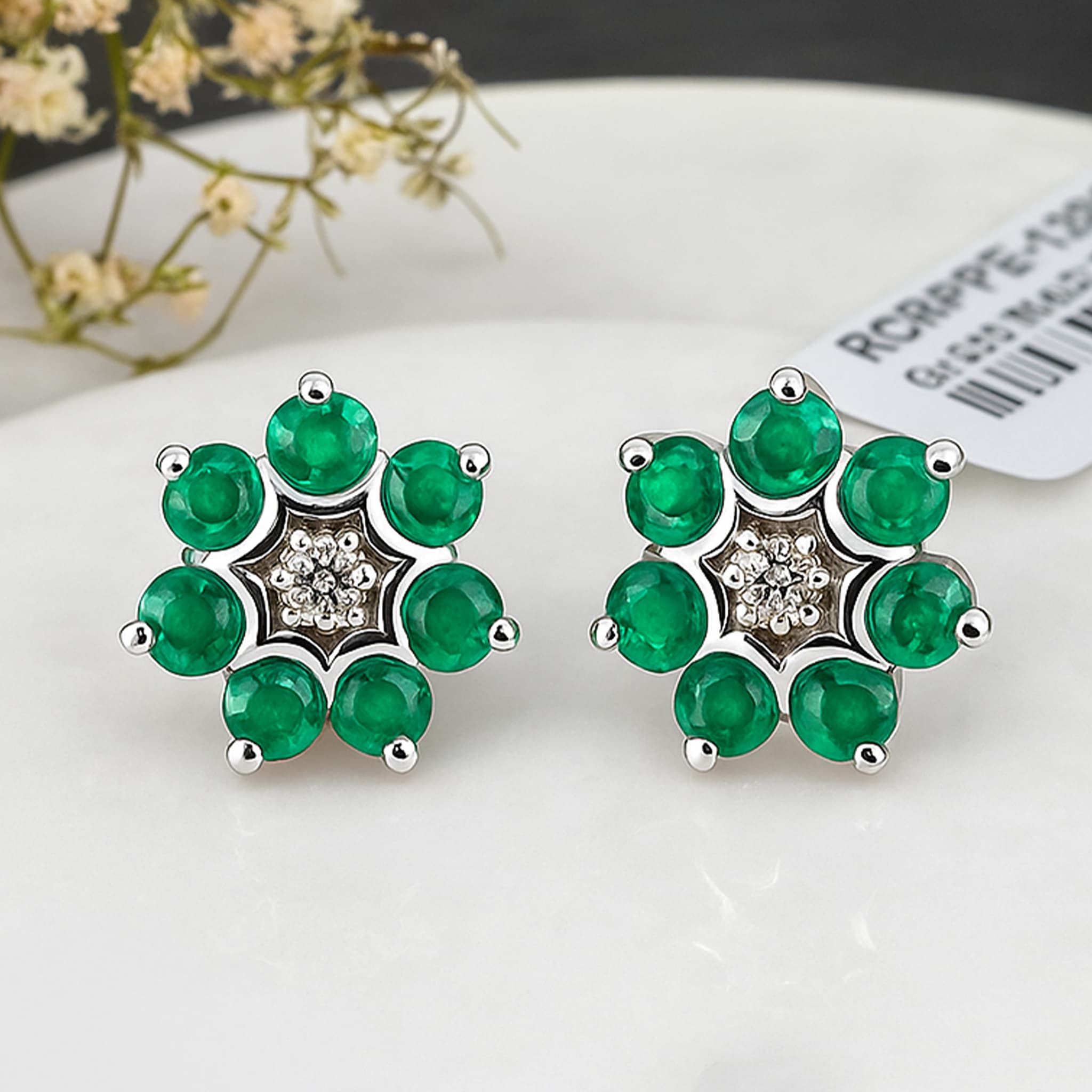 Emerald Floral Halo Stud Earrings