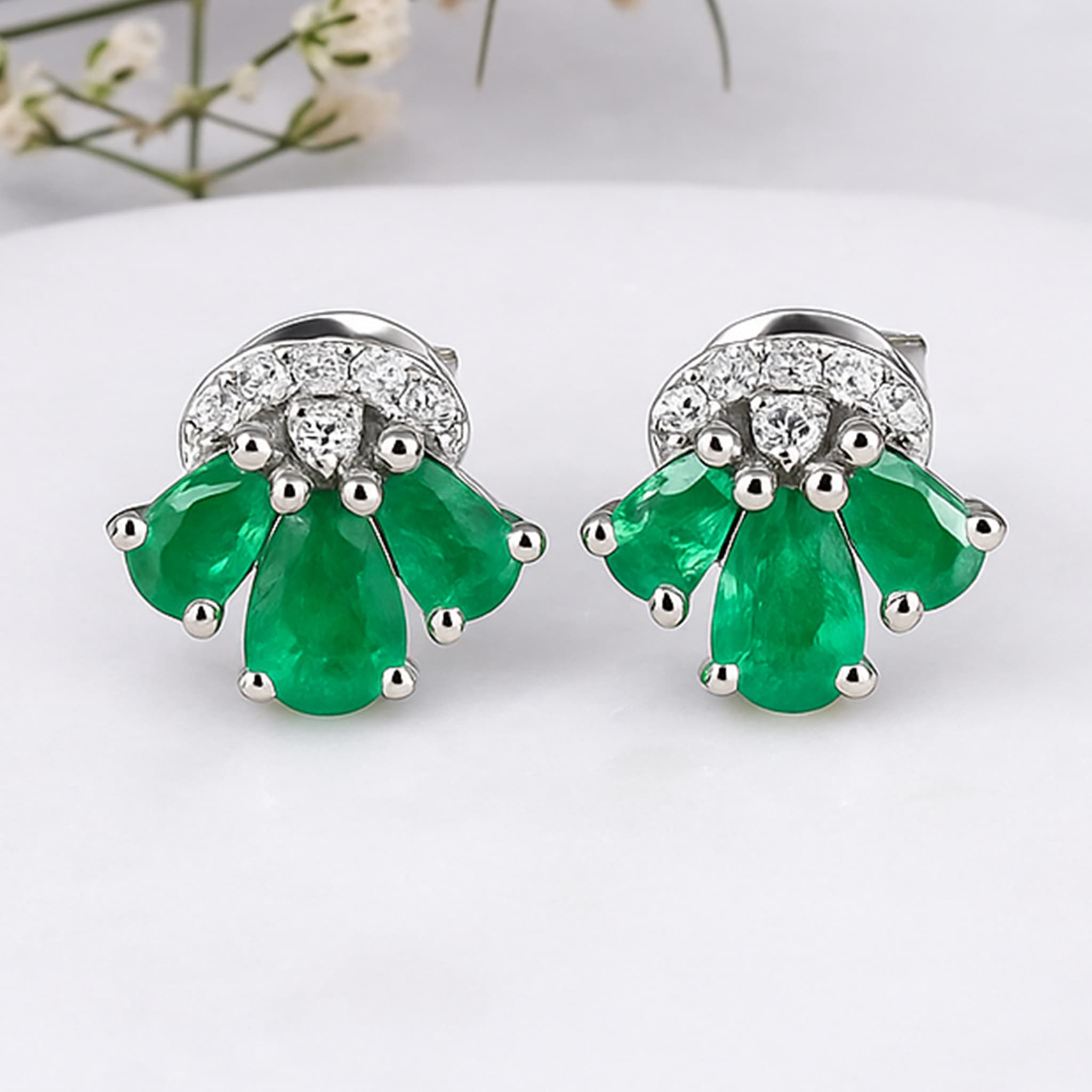 Emerald Petal Diamond Stud Earrings