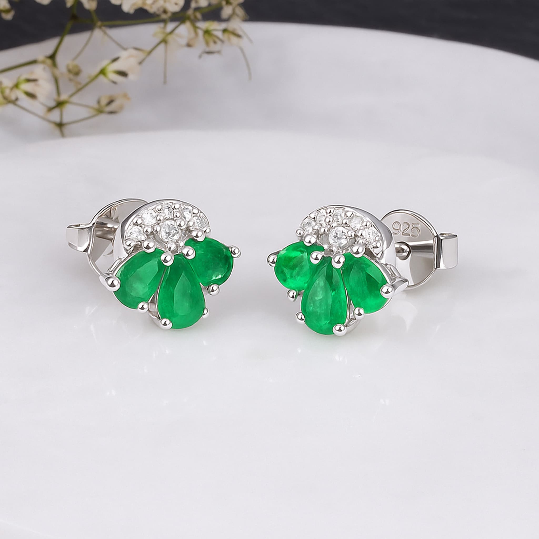Emerald Petal Diamond Stud Earrings alternate view