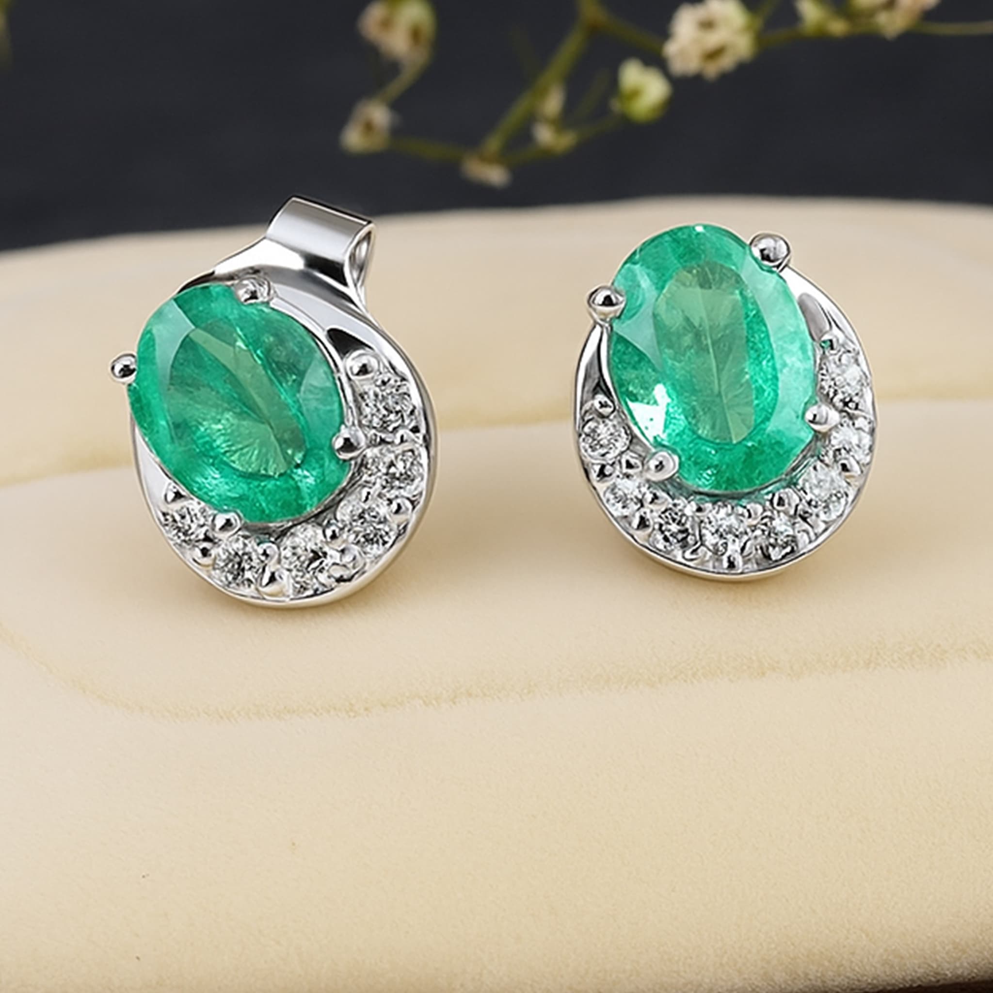 Classic Emerald Halo Stud Earrings