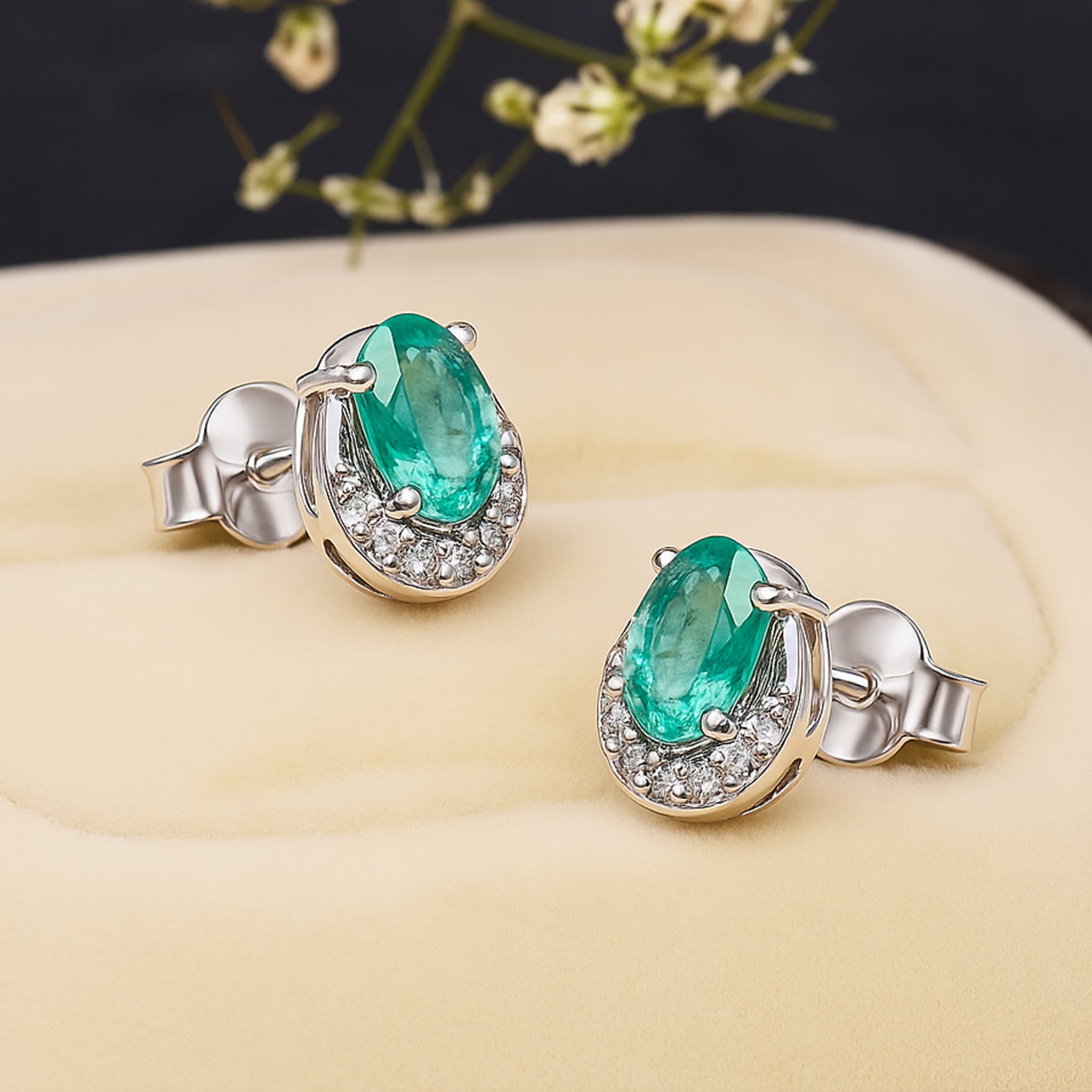 Classic Emerald Halo Stud Earrings alternate view