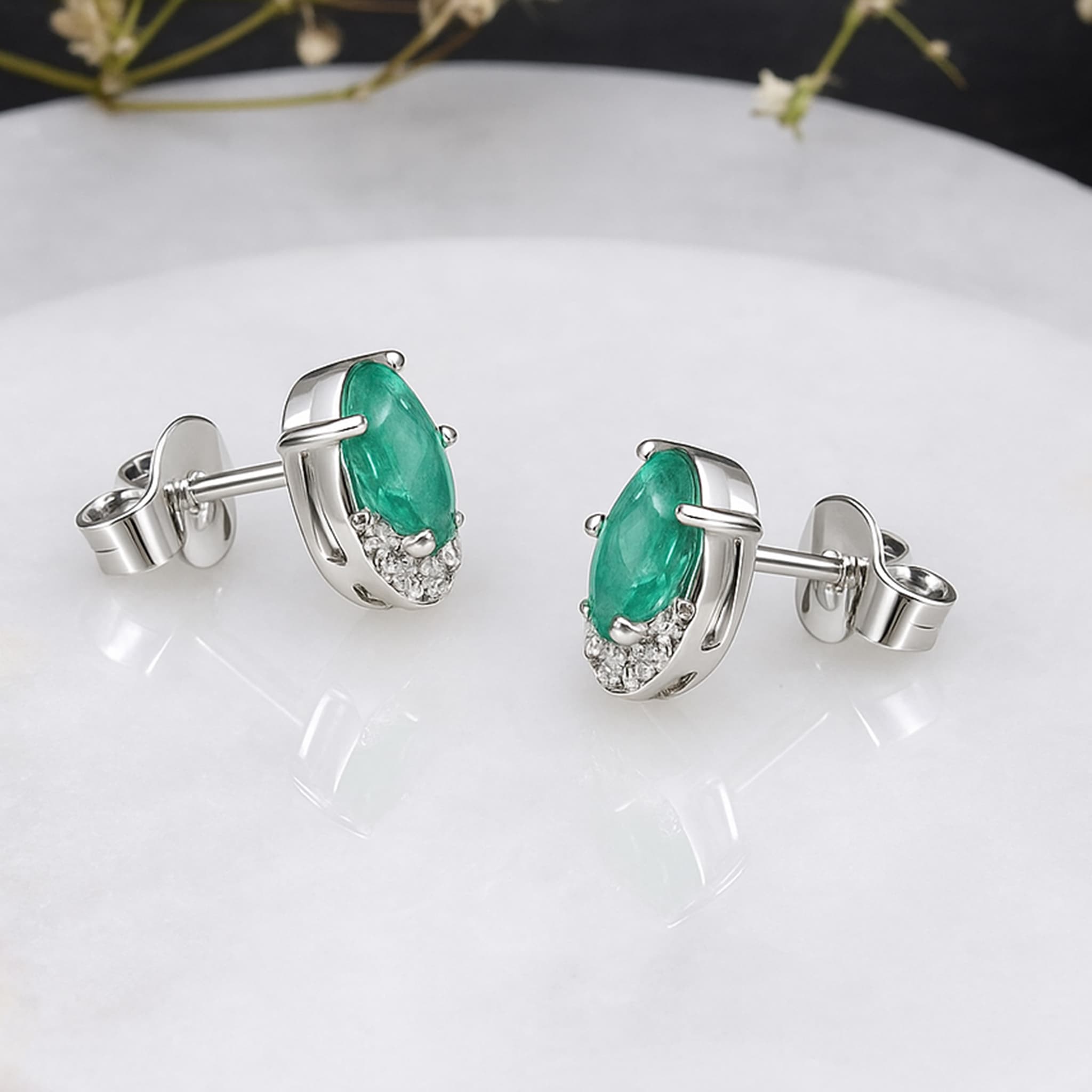 Classic Emerald Halo Stud Earrings