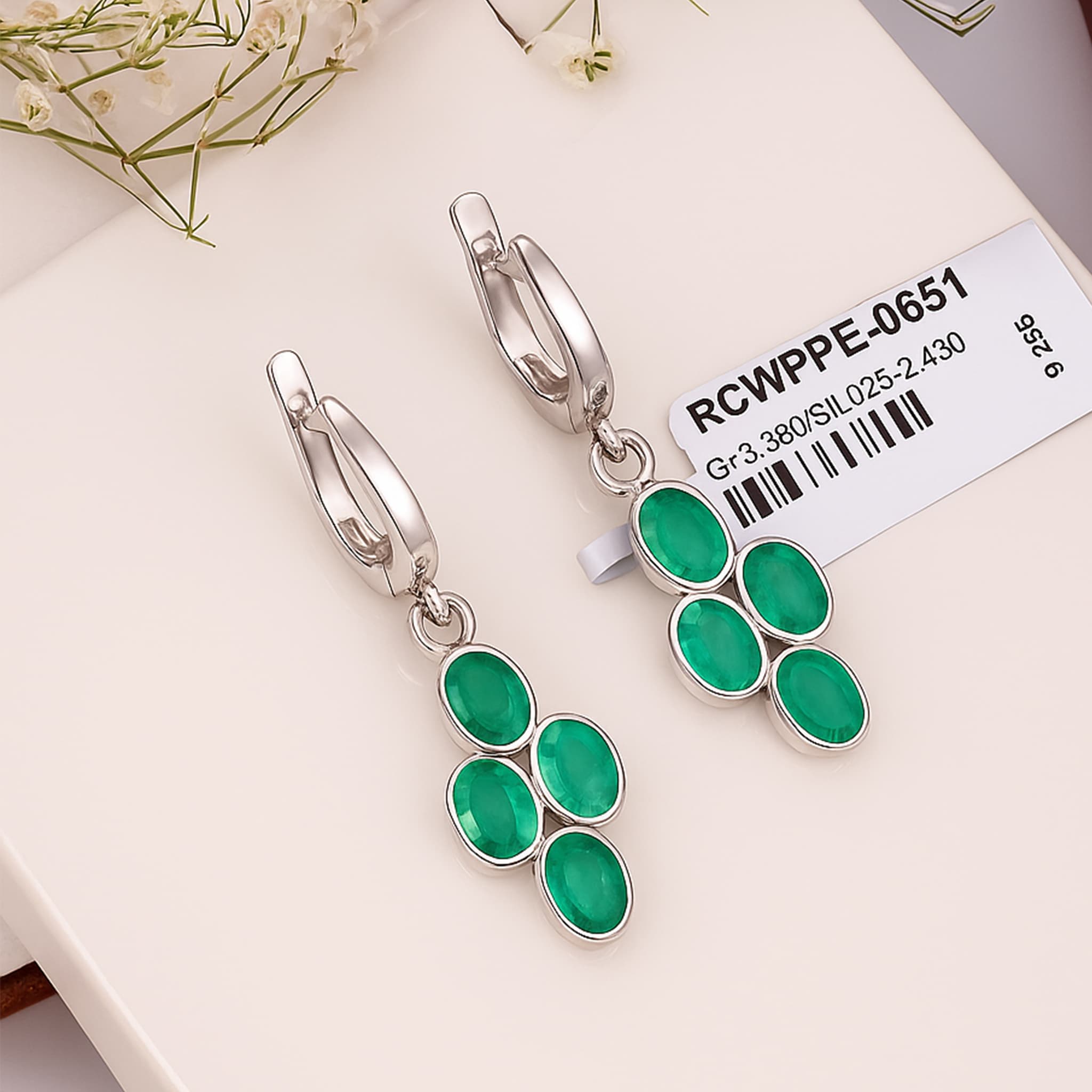 Emerald Cluster Drop Earrings alternate view