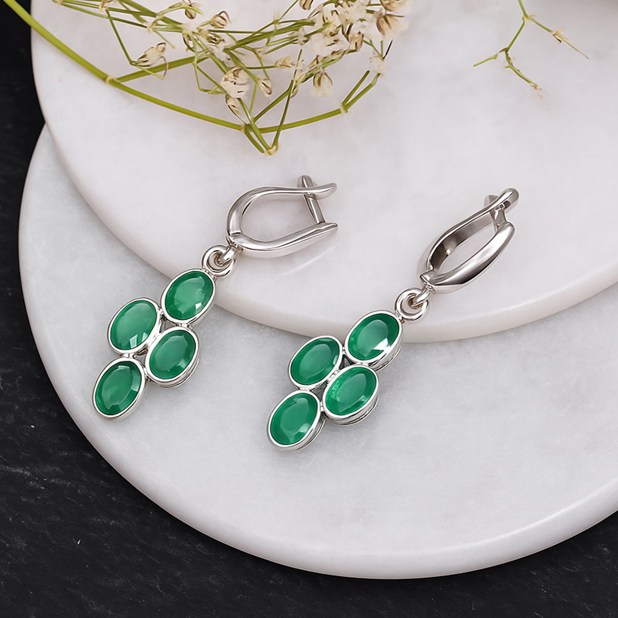 Emerald Cluster Drop Earrings