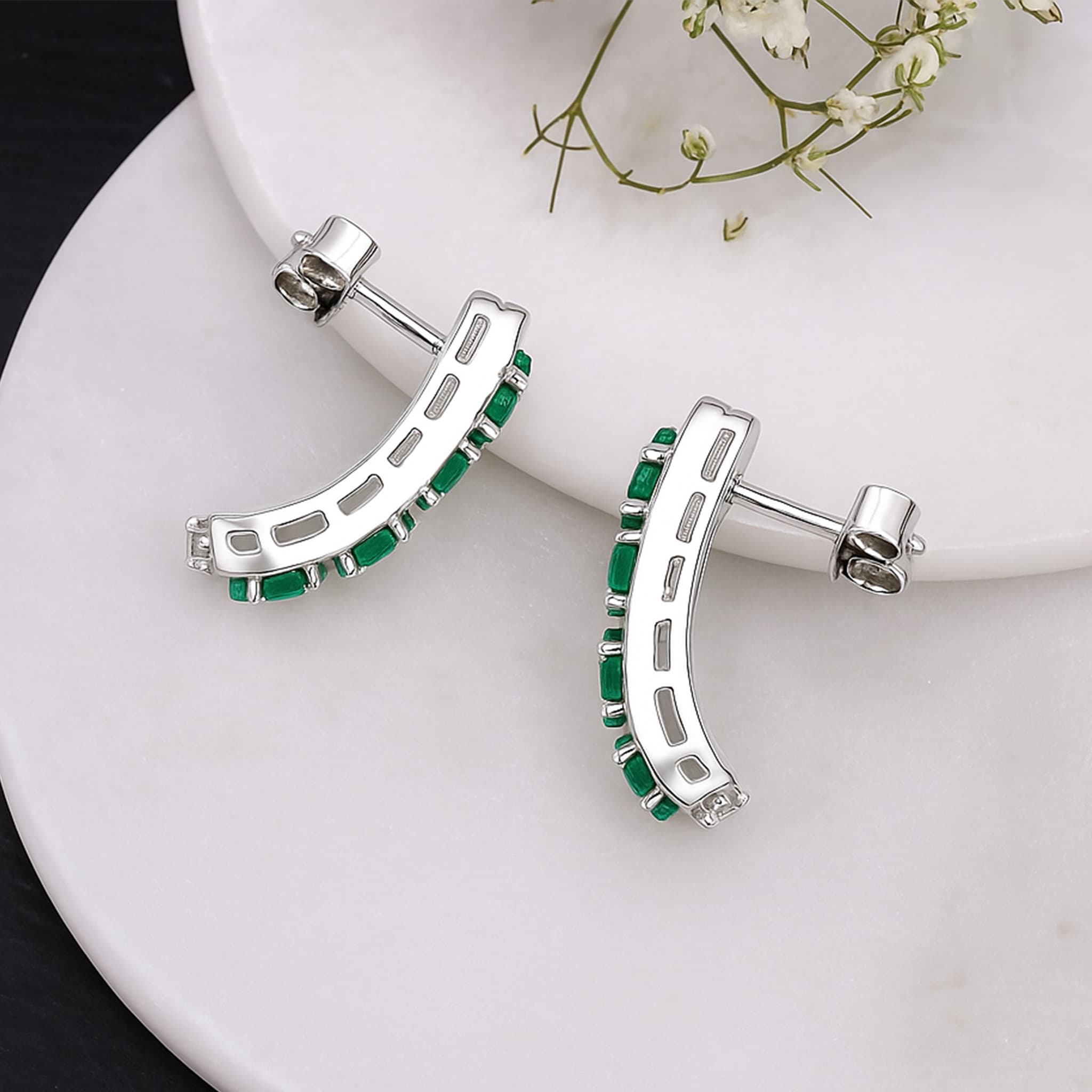 Emerald Diamond Curve Stud Earrings