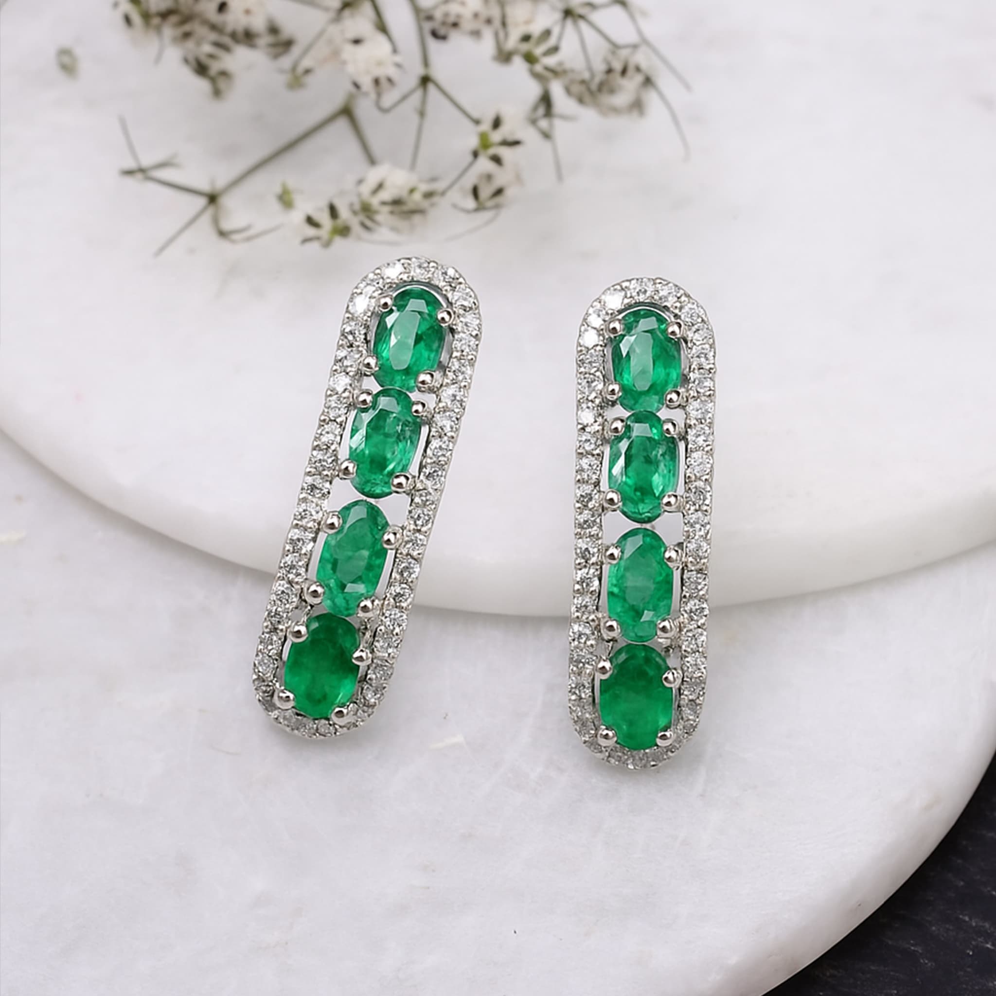 Emerald Diamond Curve Stud Earrings