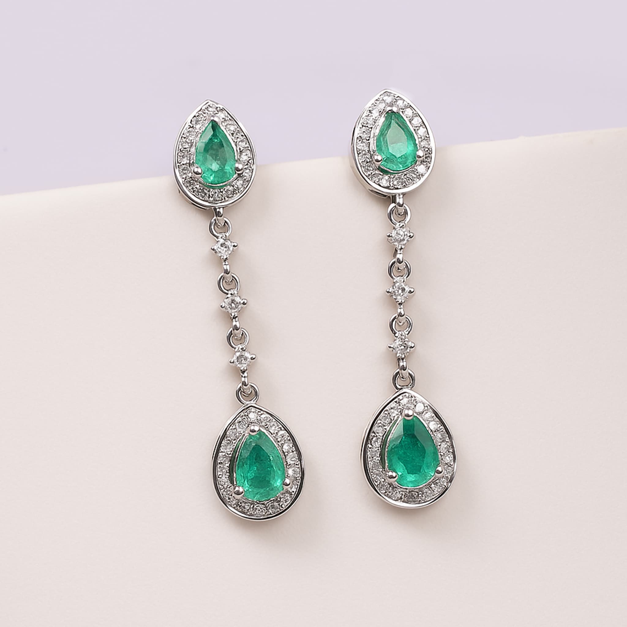 Emerald Diamond Teardrop Dangle Earrings alternate view