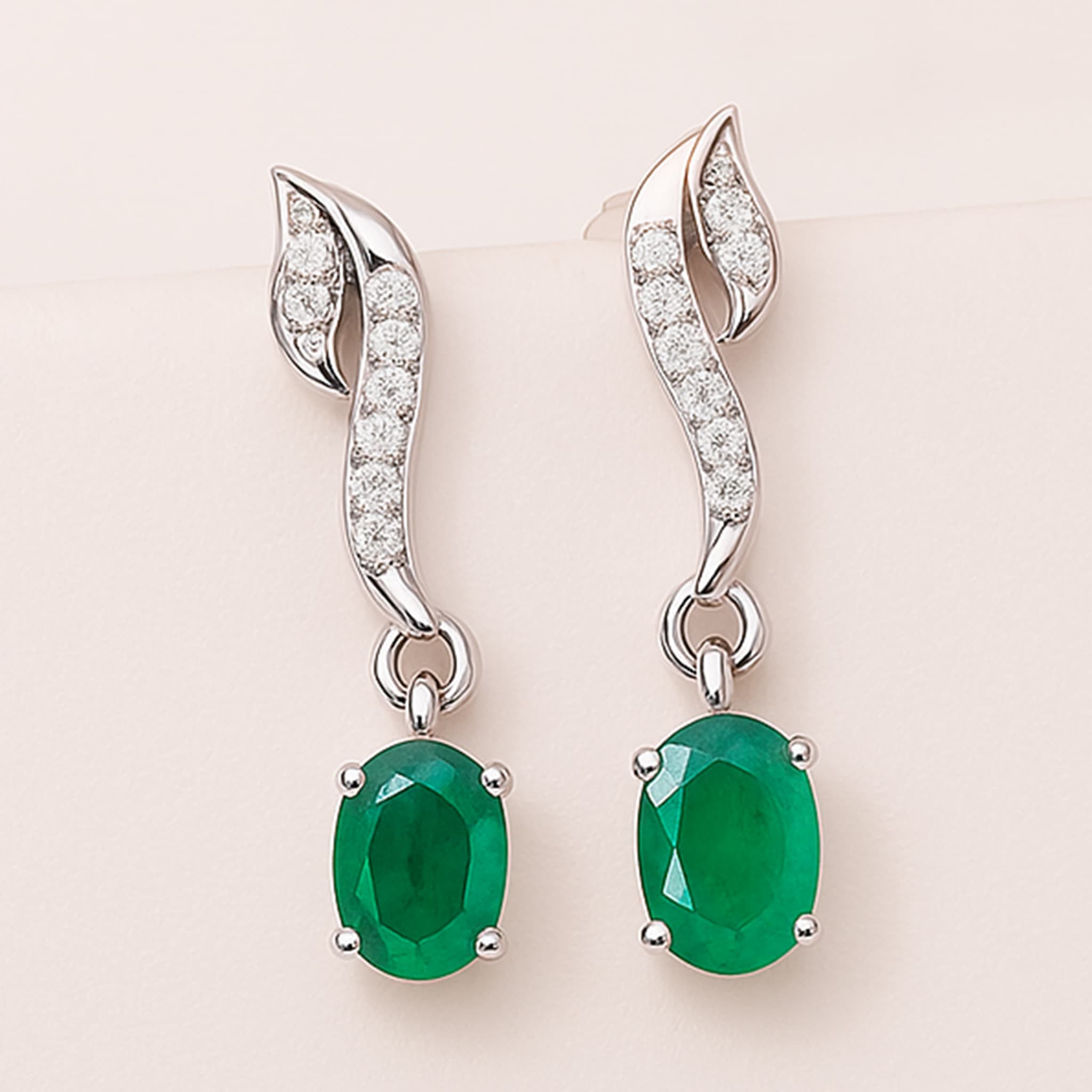 Emerald Diamond Leaf Drop Earrings
