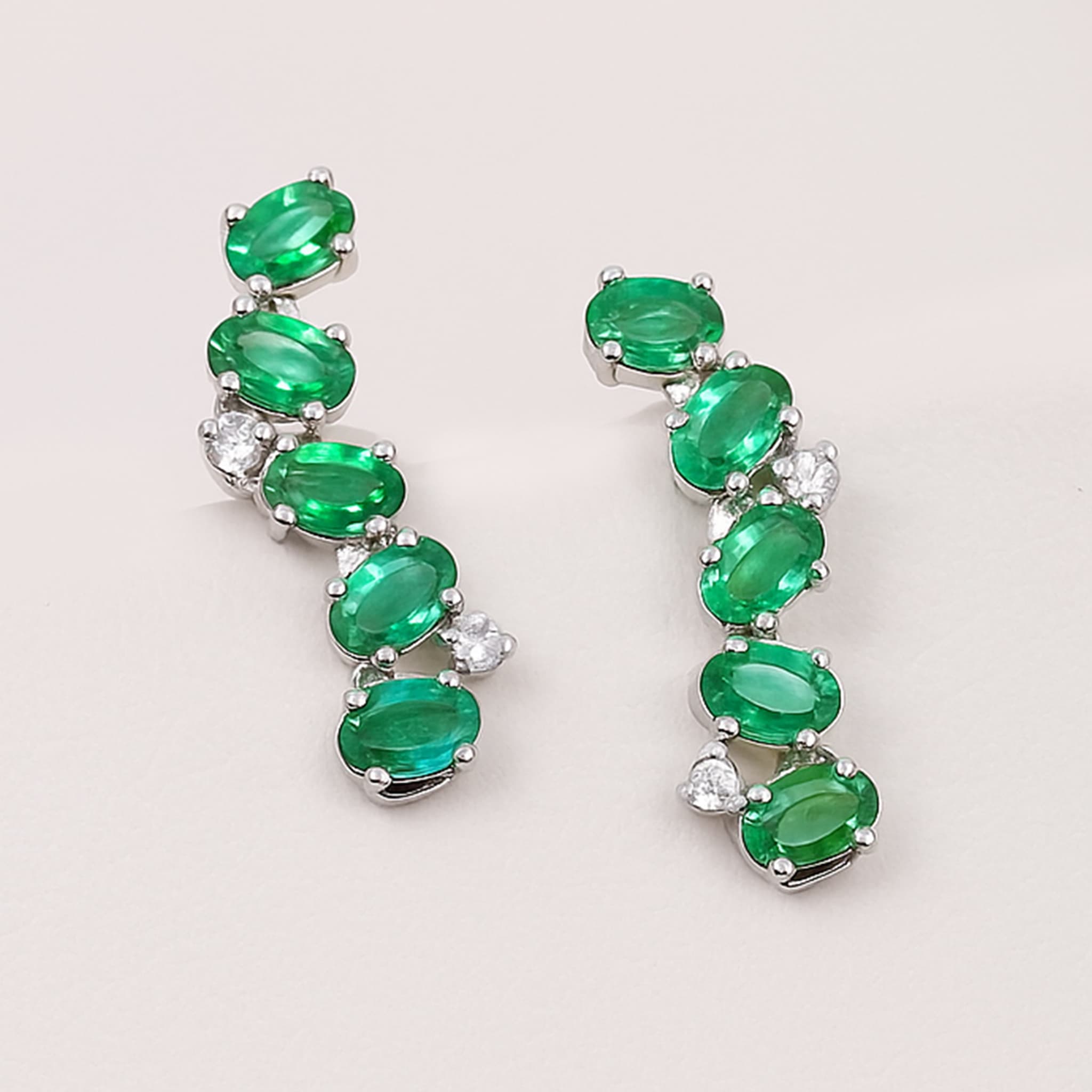 Emerald Diamond Climber Earrings