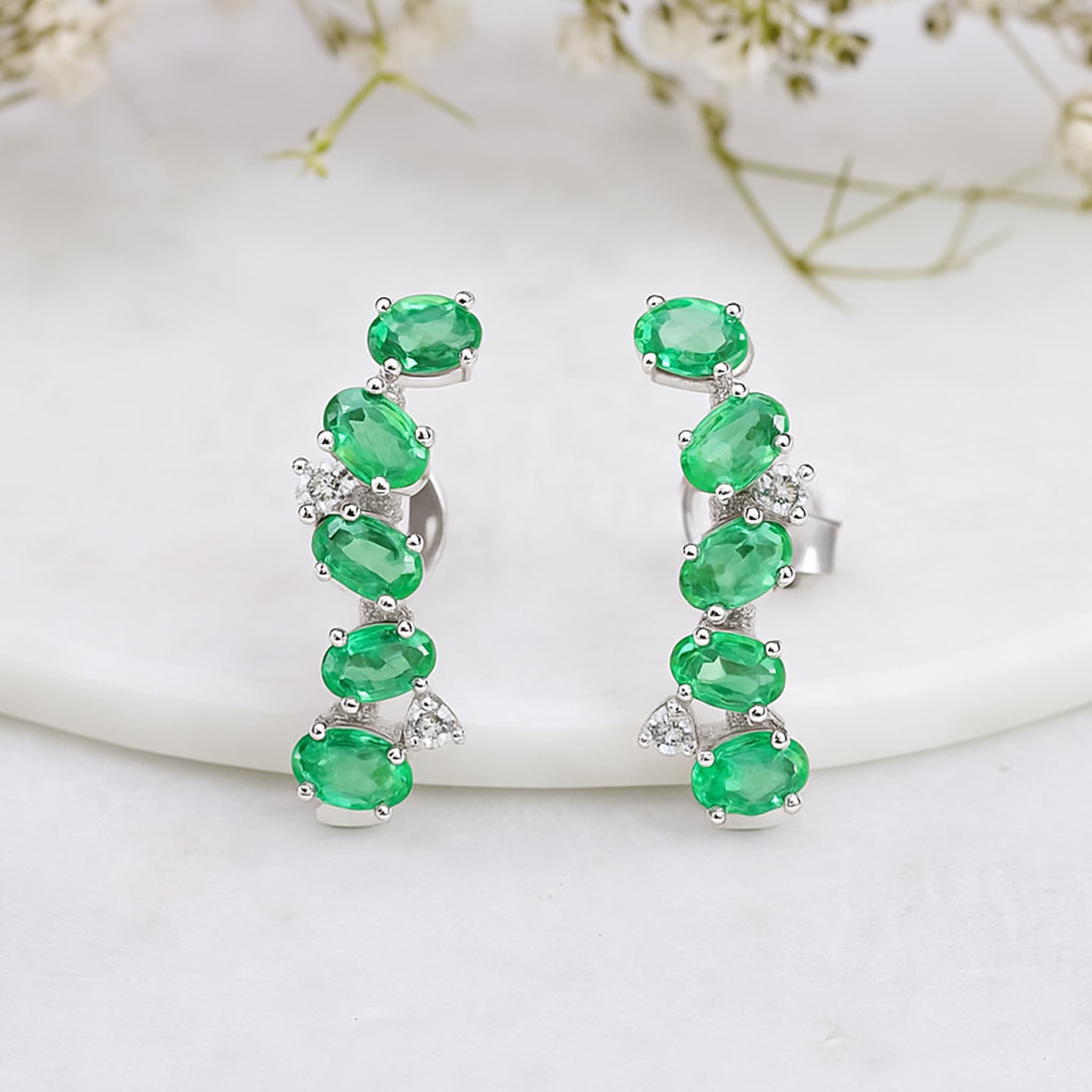 Emerald Diamond Climber Earrings