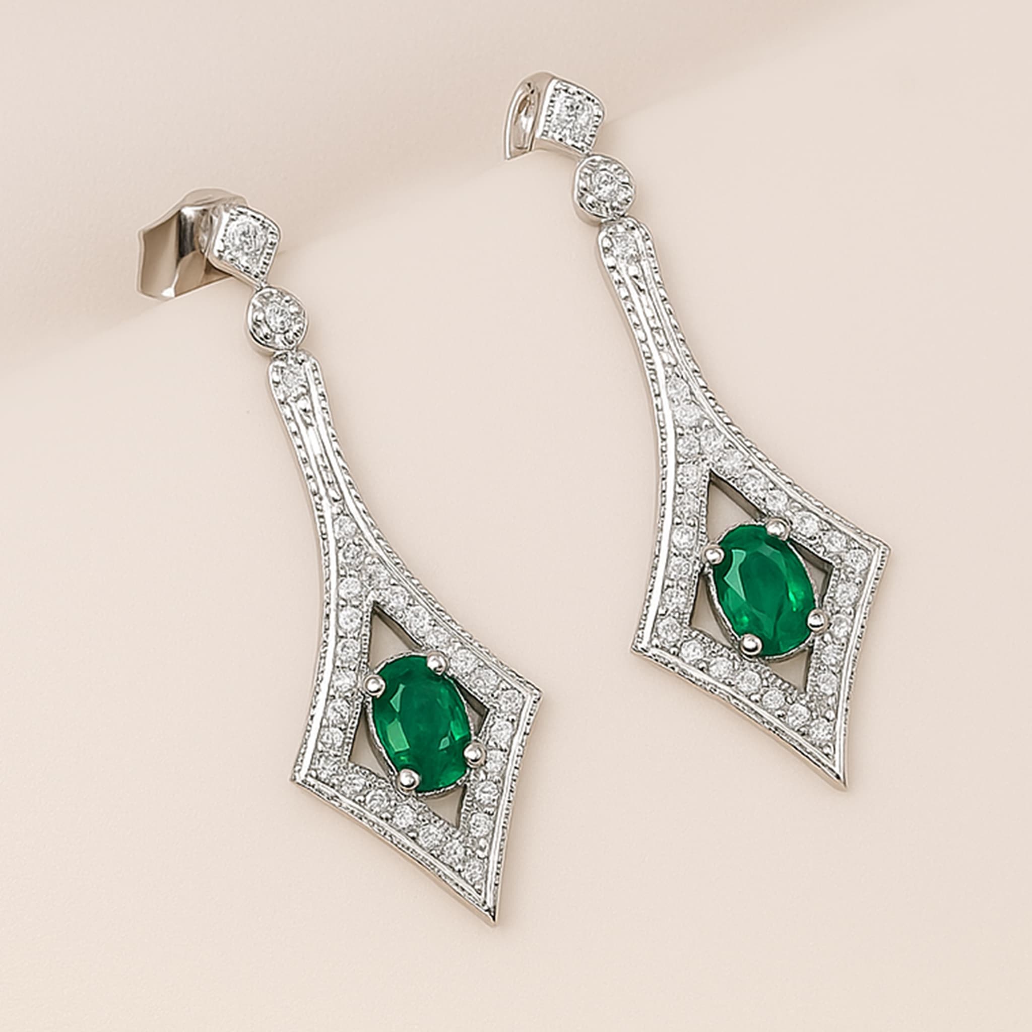 Emerald Diamond Geometric Drop Earrings