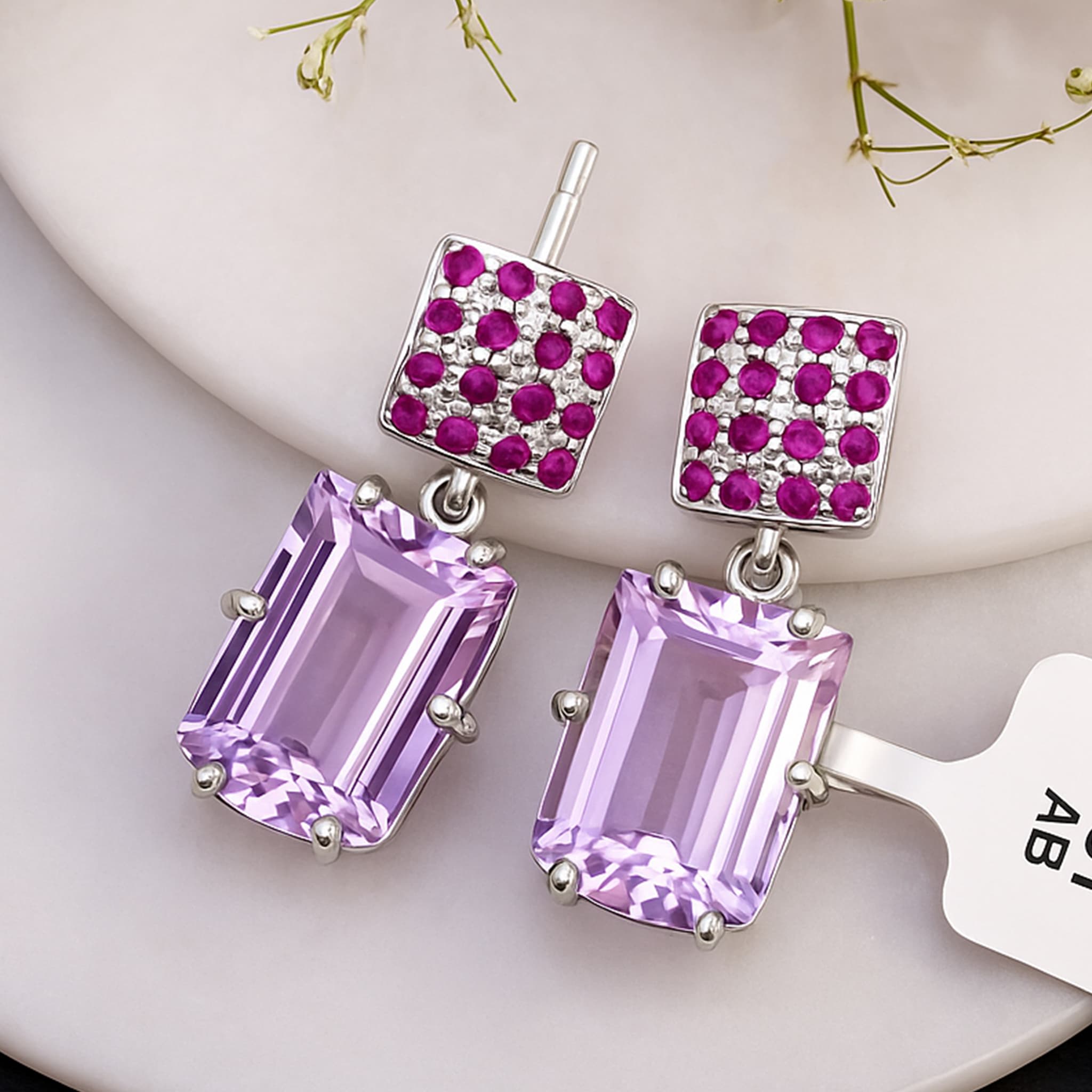 Amethyst Ruby Statement Drop Earrings
