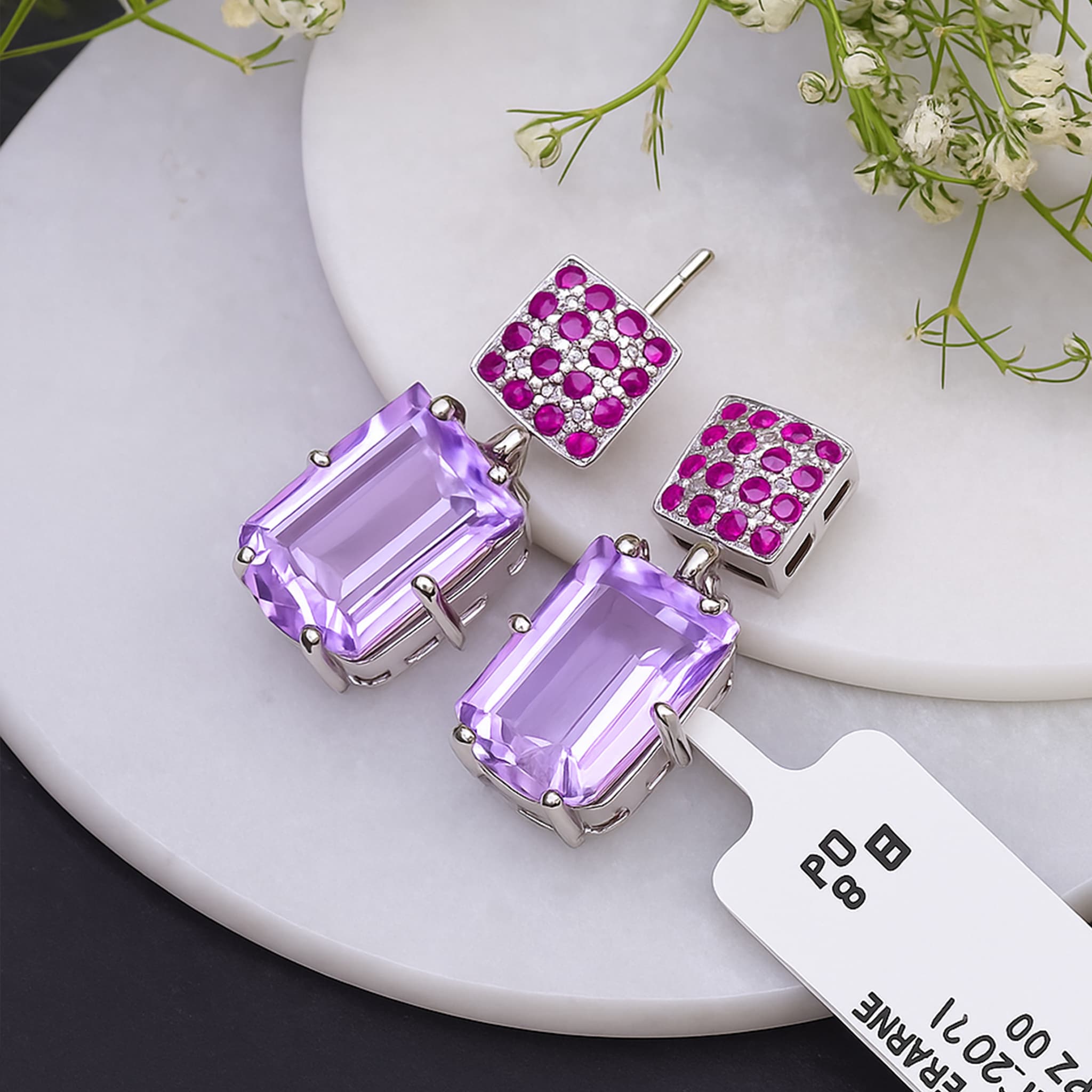 Amethyst Ruby Statement Drop Earrings alternate view