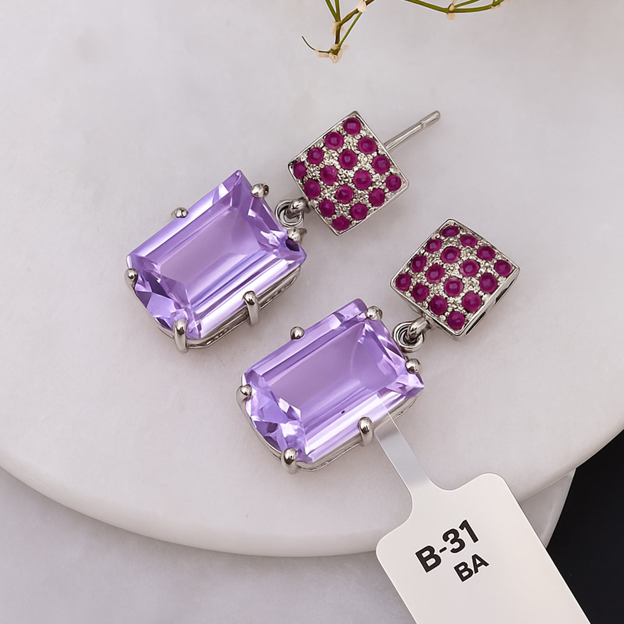 Amethyst Ruby Statement Drop Earrings