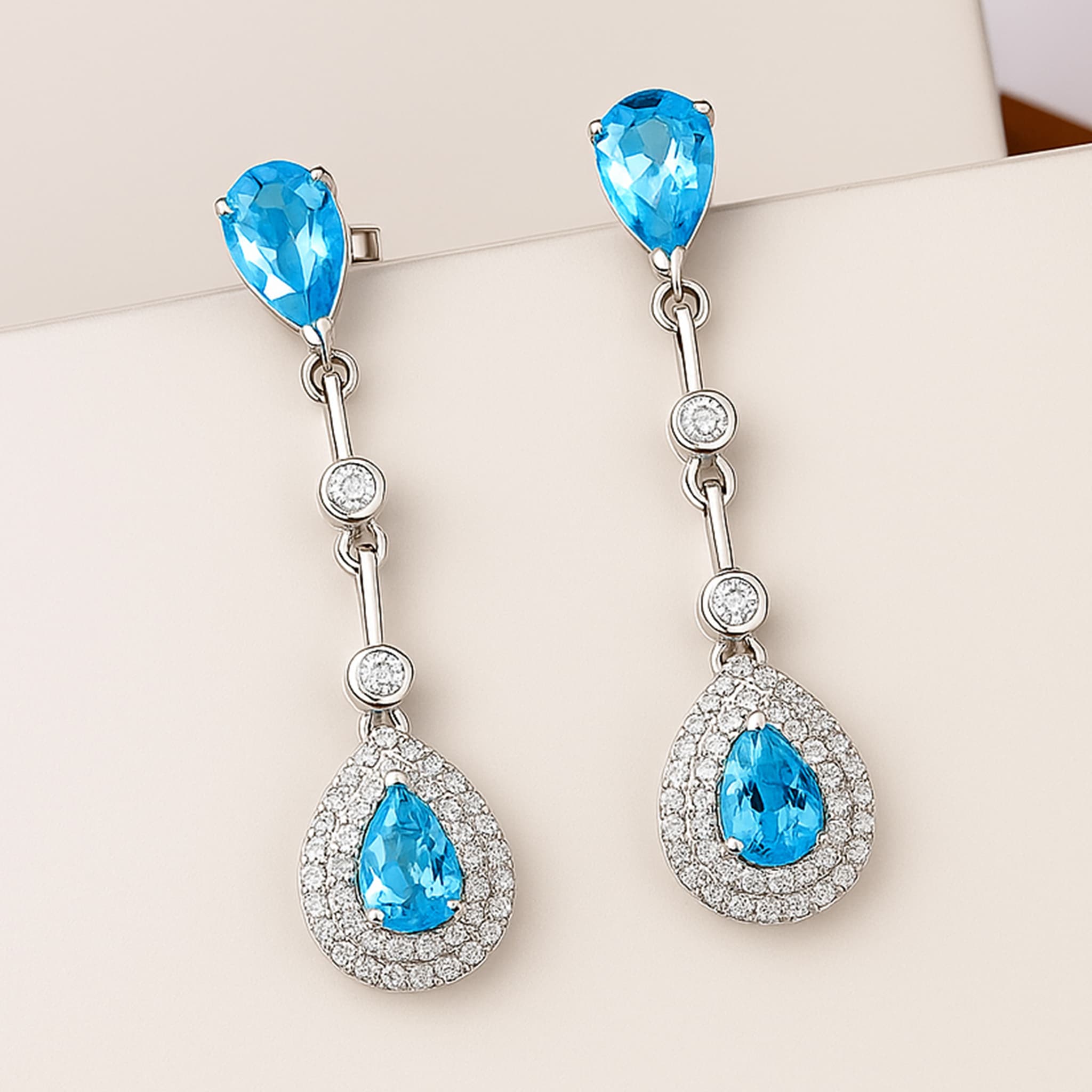 Blue Topaz Diamond Teardrop Earrings
