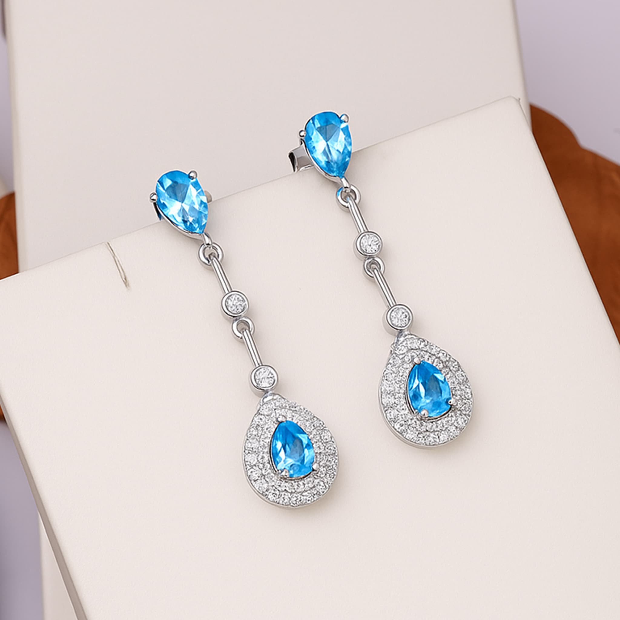 Blue Topaz Diamond Teardrop Earrings alternate view