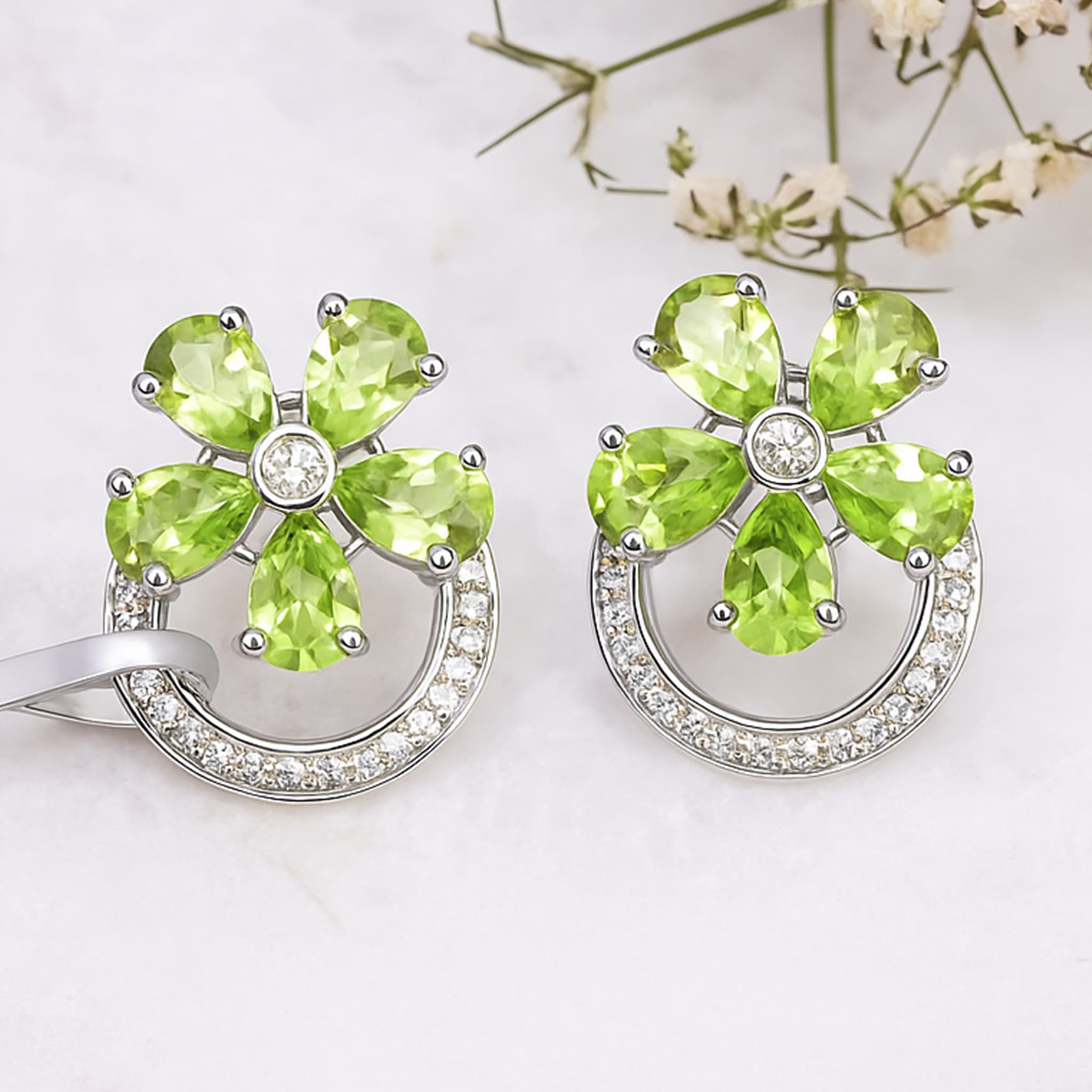 Peridot Floral Halo Stud Earrings