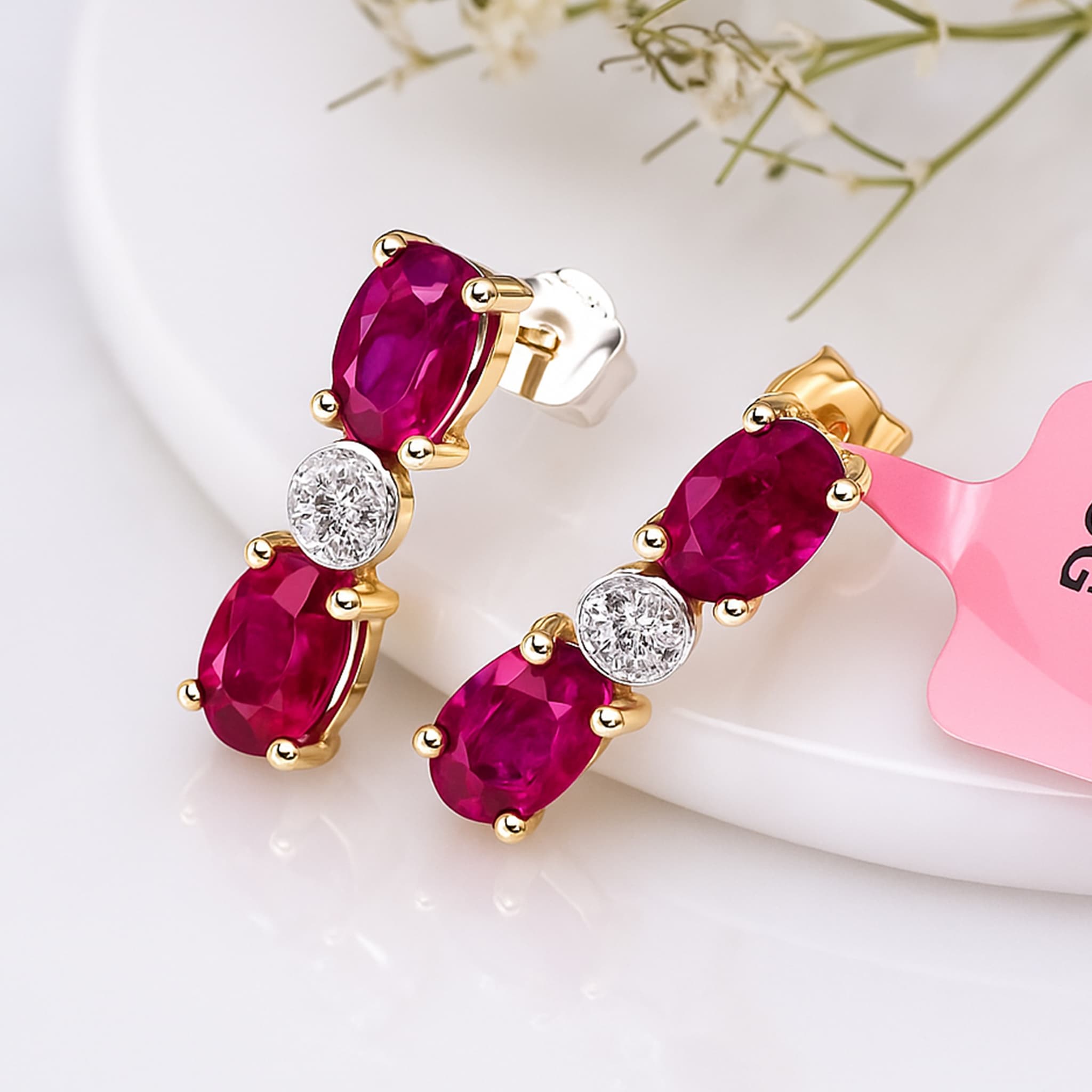Veloura Ruby Diamond Stud Earrings
