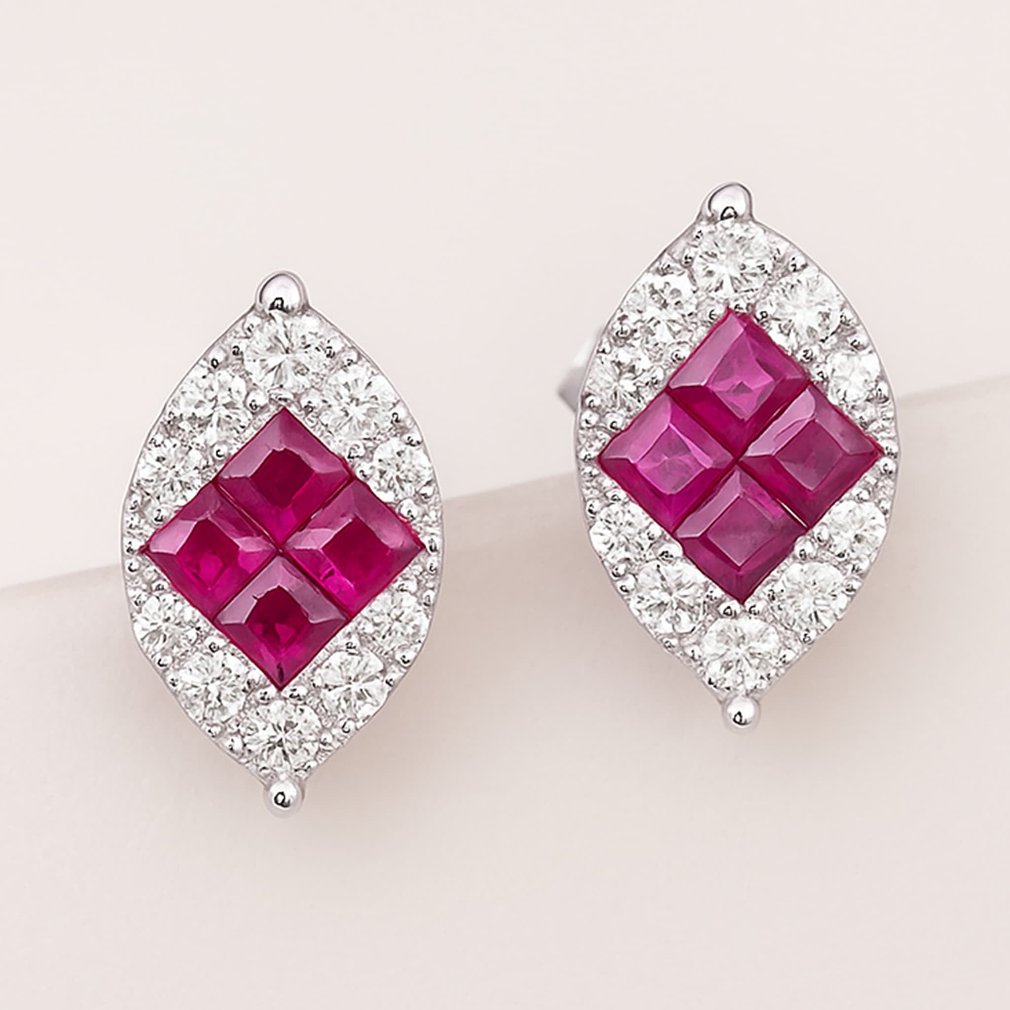 Celeste Invisible Set Ruby Diamond Stud Earrings