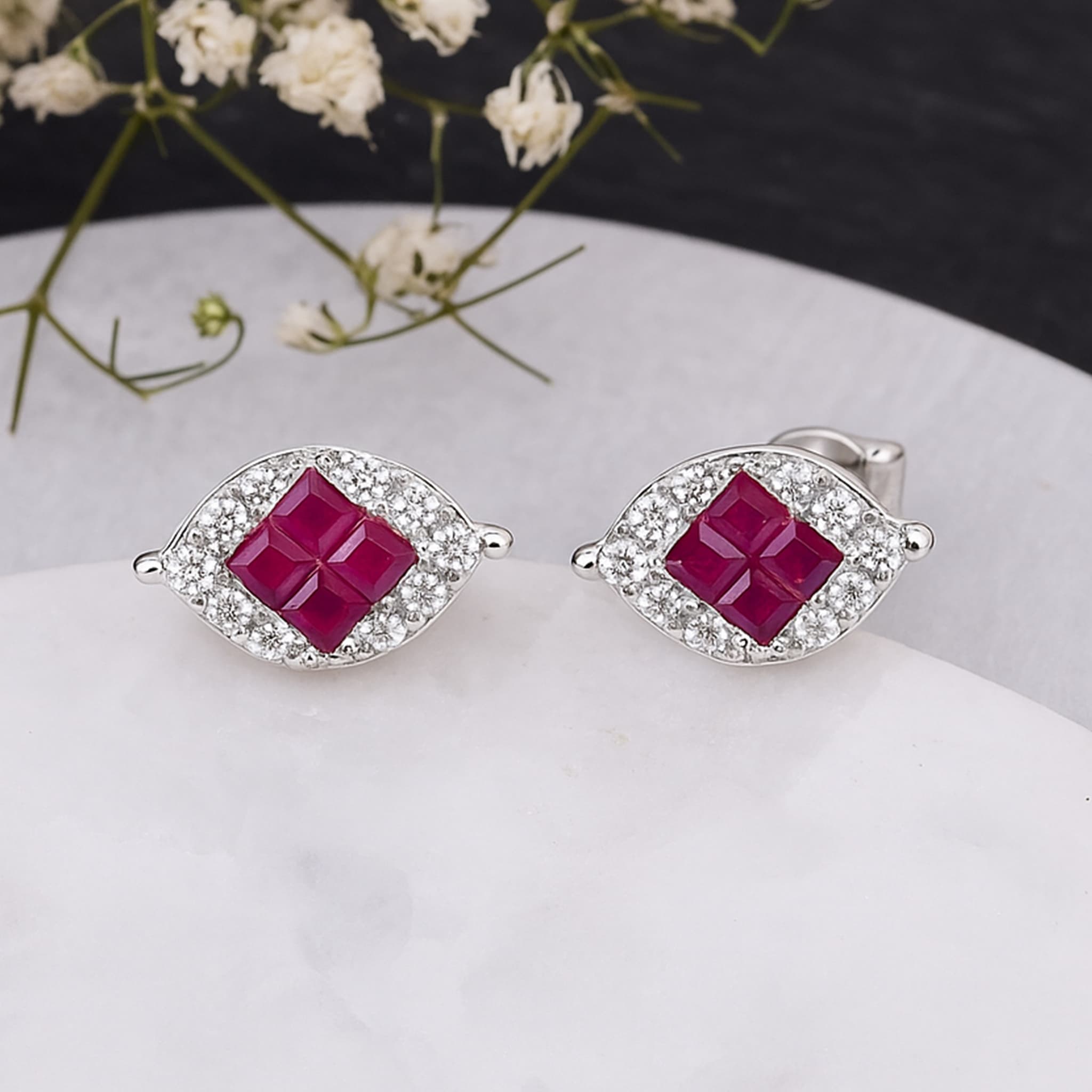 Celeste Invisible Set Ruby Diamond Stud Earrings alternate view