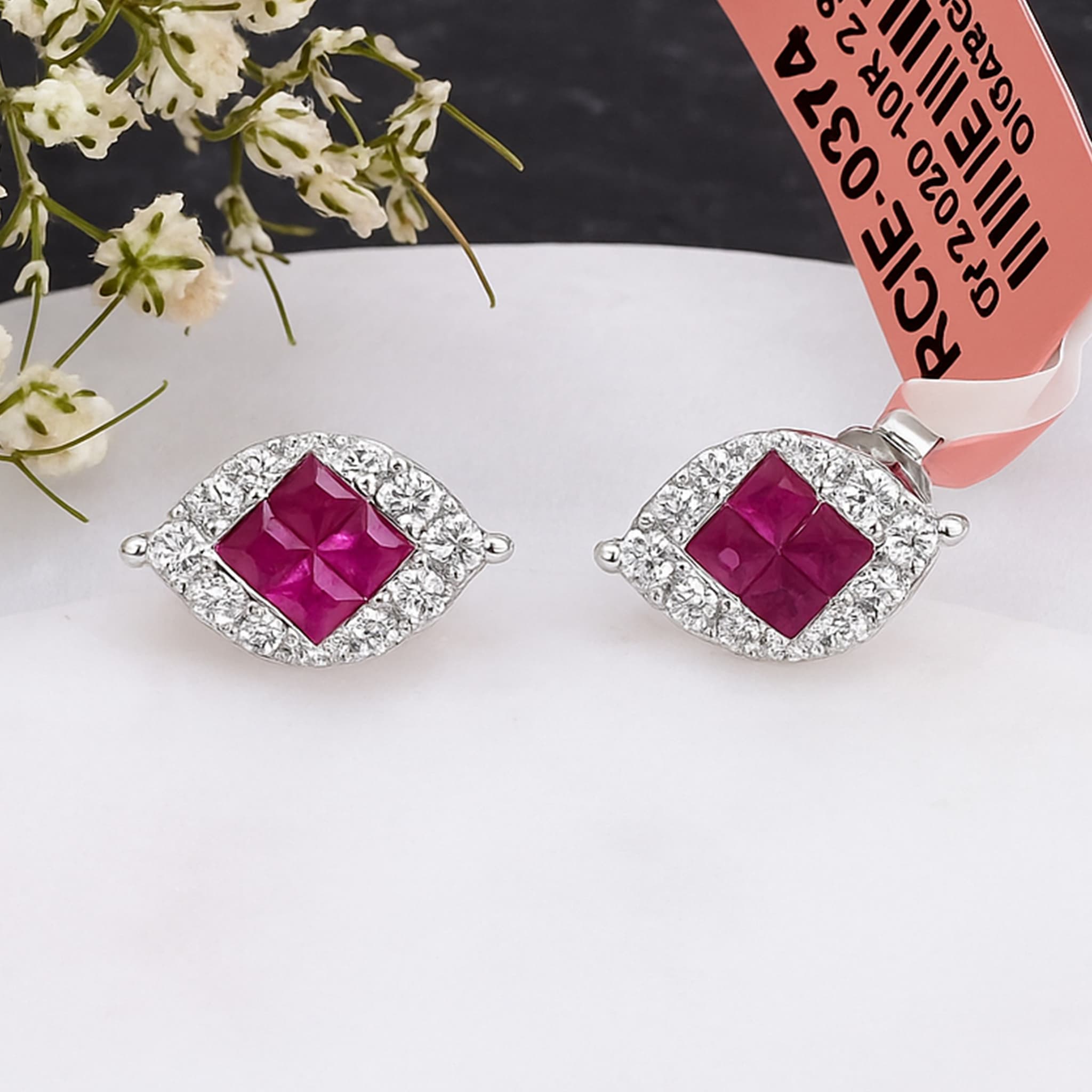 Celeste Invisible Set Ruby Diamond Stud Earrings