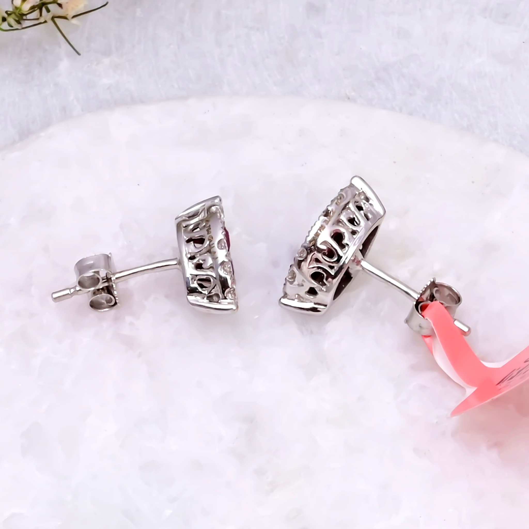 Celeste Invisible Set Ruby Diamond Stud Earrings